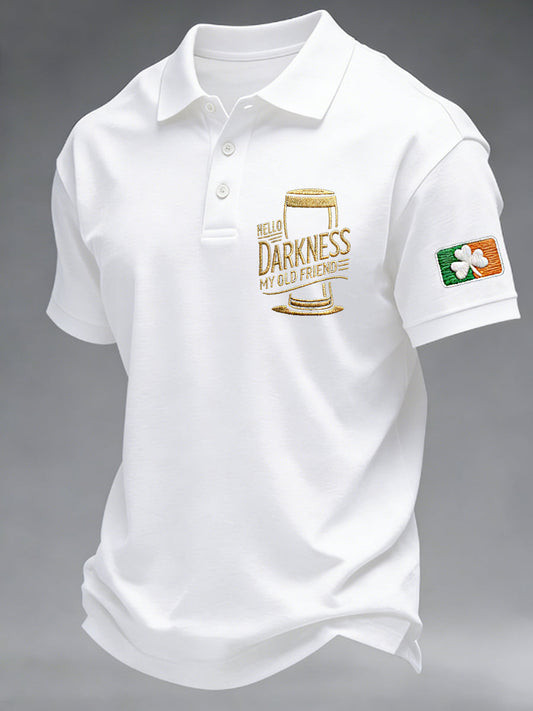 Hello Darkness My Old Friend White Polo Shirt St Patricks Day Irish Beer Gift For Men