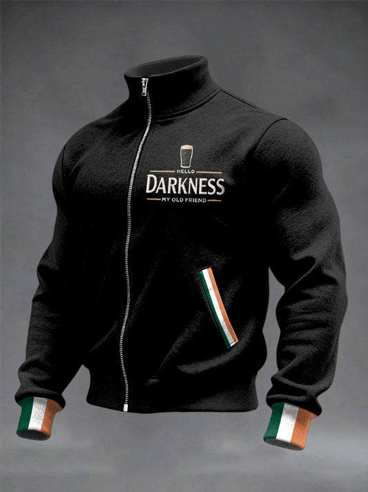 Hello Darkness My Old Friend Zip Up Jacket St Patricks Day Irish Beer Drinking Gift Men