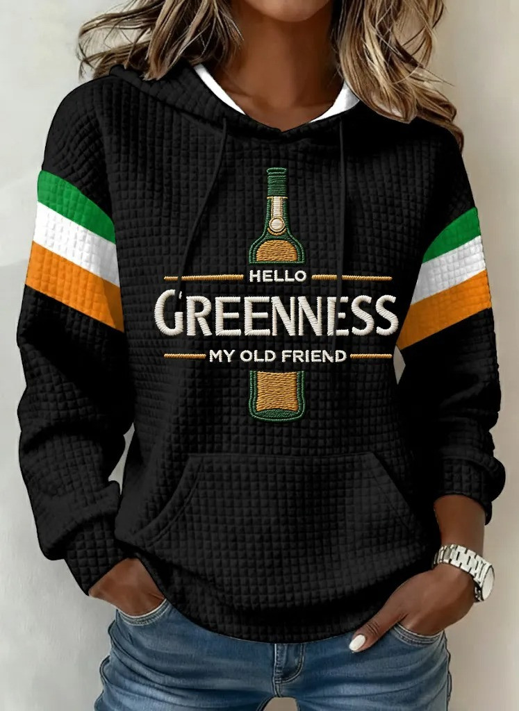 Hello Greenness My Old Friend Hoodie Irish Whiskey Flag Sleeve St Patricks Day Gift For Her
