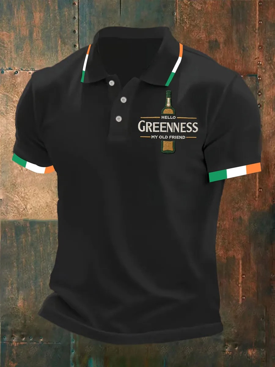 Hello Greenness My Old Friend Polo Shirt Irish Whiskey Flag Collar Clothing Best Gift For Irish Fans