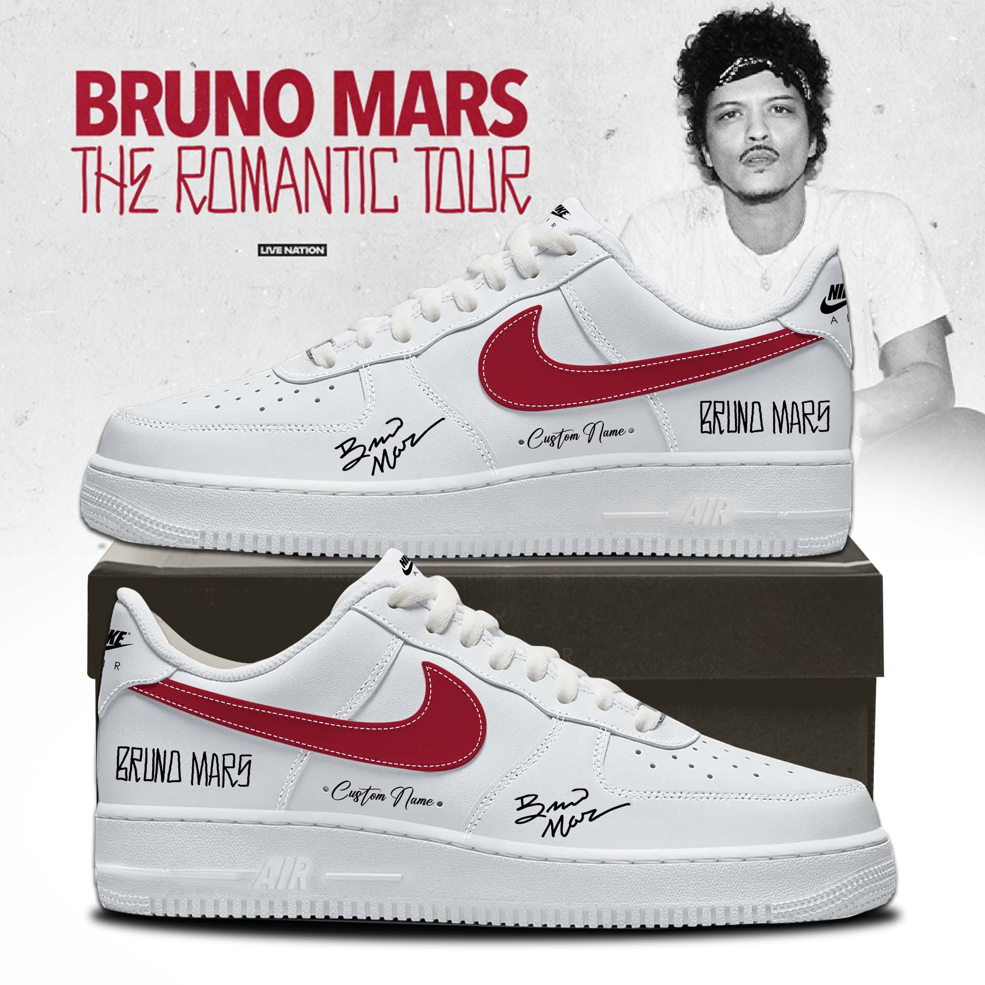 Hello Kitty Bruno Mars Air Force 1 Sneakers Bruno Mars Tour Merchandise Gift For Collectors