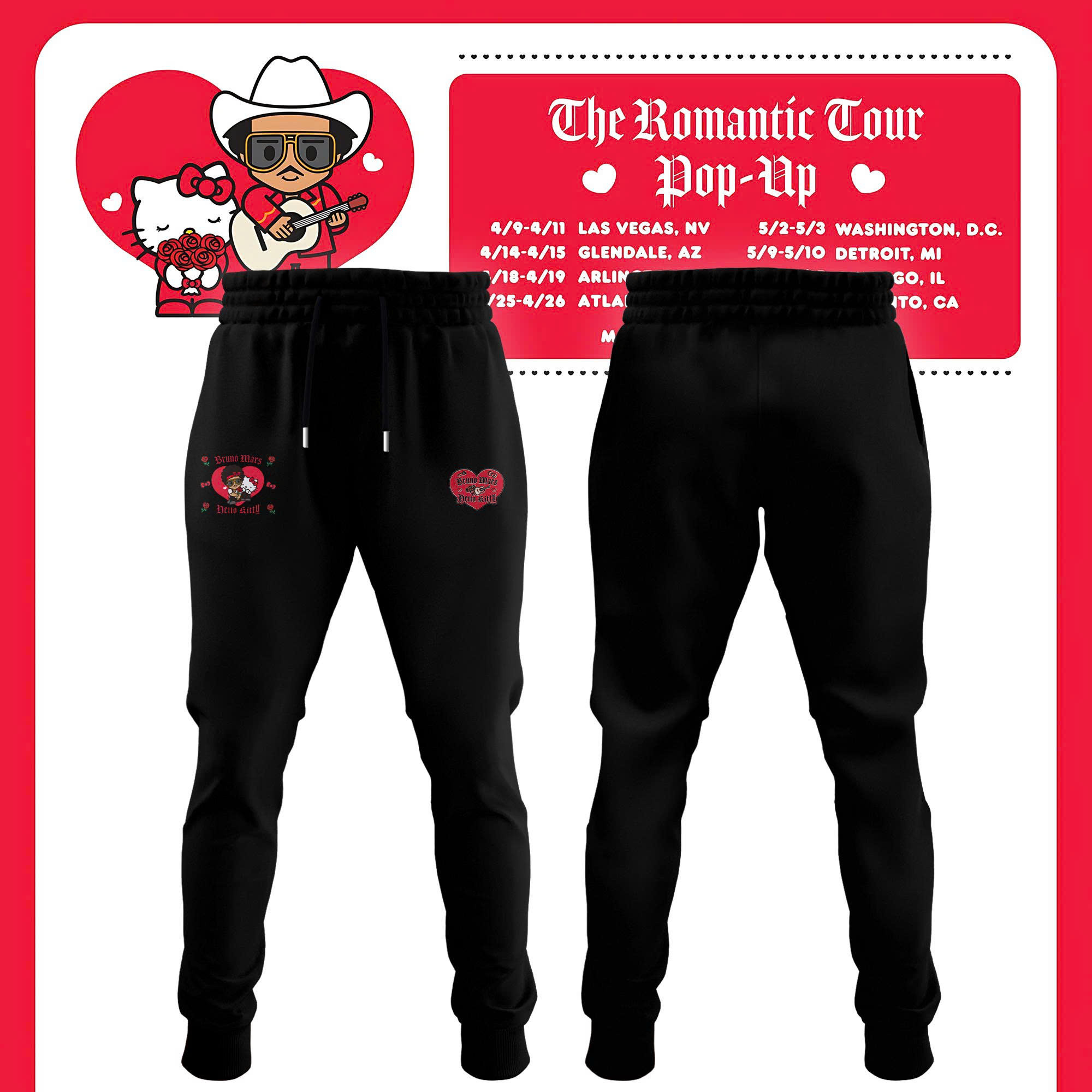 Hello Kitty Bruno Mars Live Sweatpant Bruno Mars X Hello Kitty Merchandise Gift For Tour Lovers