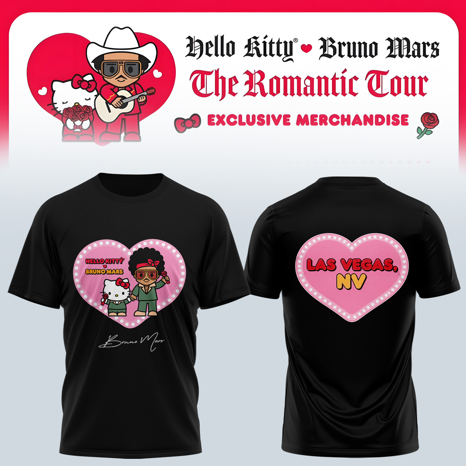 Hello Kitty Bruno Mars Live T-Shirt Hello Kitty X Bruno Mars Tour Tee Gift For Teen Girls
