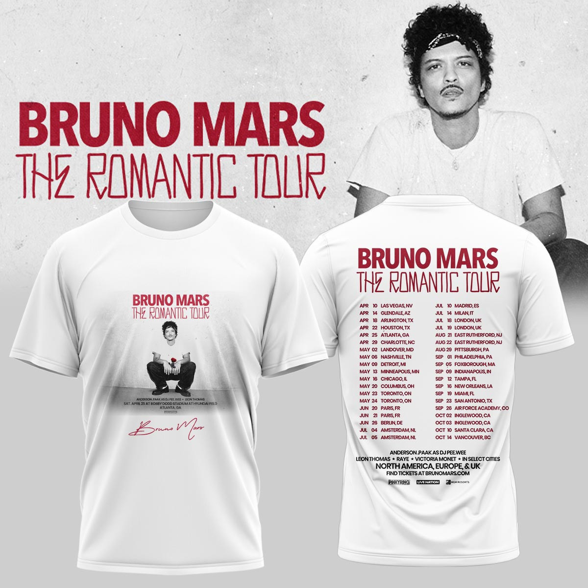 Hello Kitty Bruno Mars Live T-Shirt The Romantic Tour Item Clothes Gift For Special Event