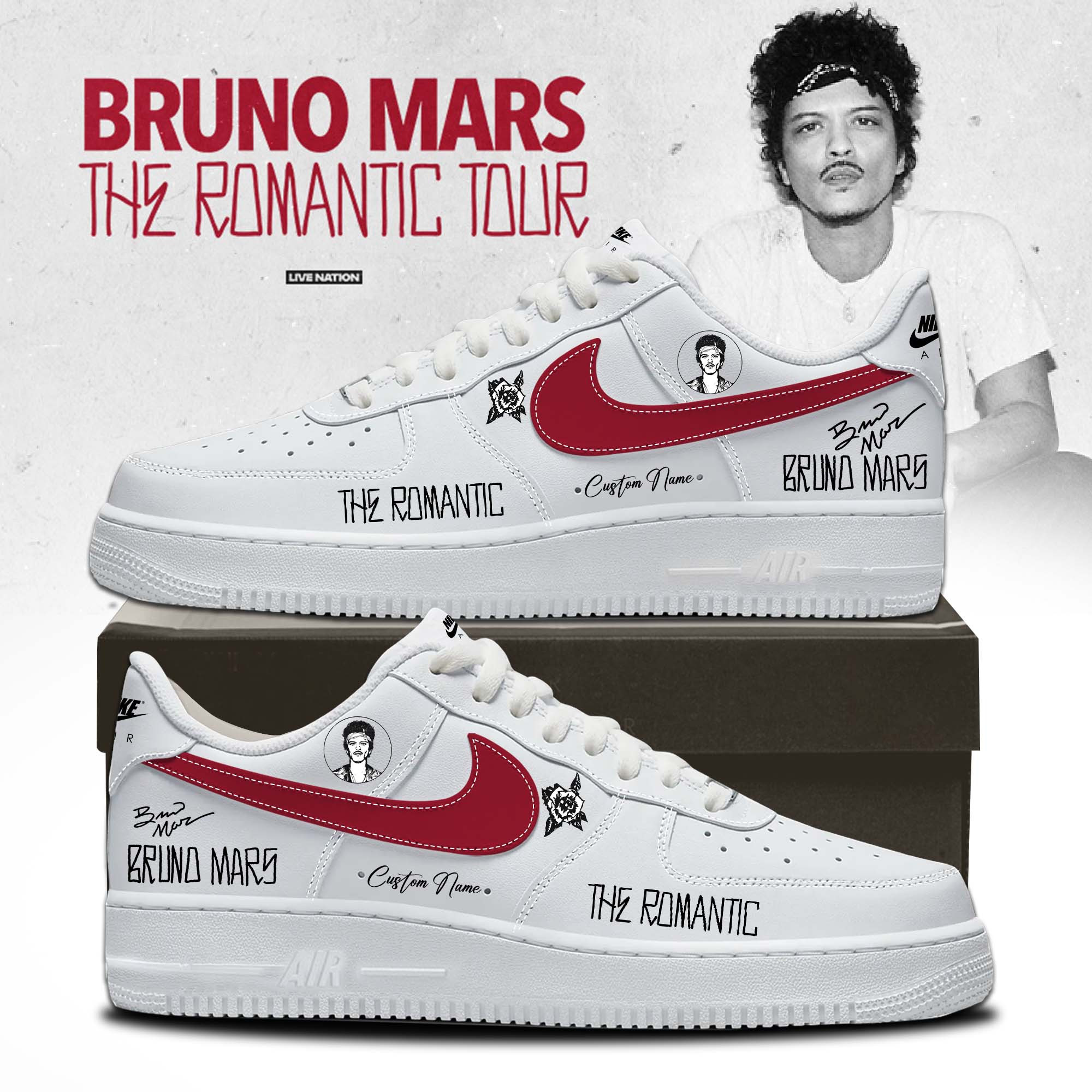 Hello Kitty Bruno Mars Pop Air Force 1 Sneakers Romantic Tour Event Gear Merch Gift For Women
