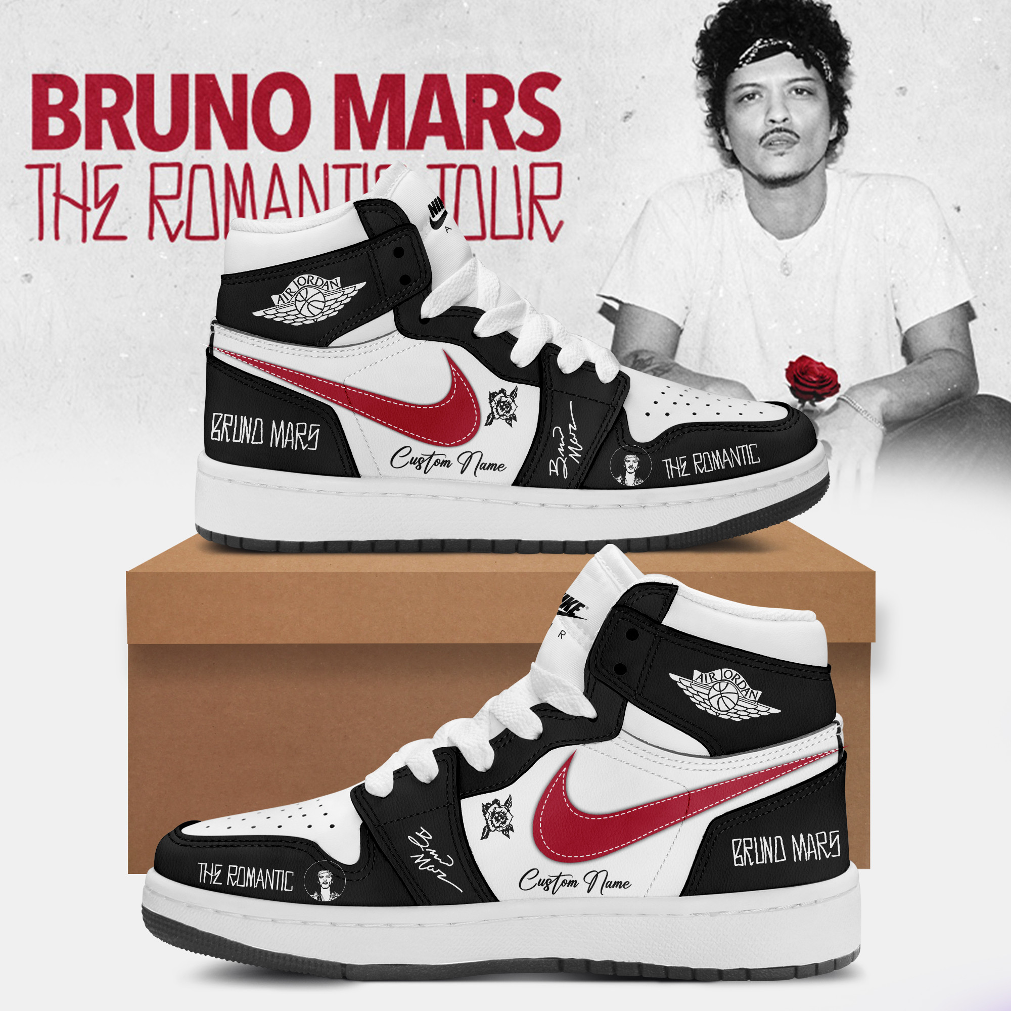 Hello Kitty Bruno Mars Pop Air Jordan 1 Sneakers Bruno Mars Tour Merch Gift For Hello Kitty Fan