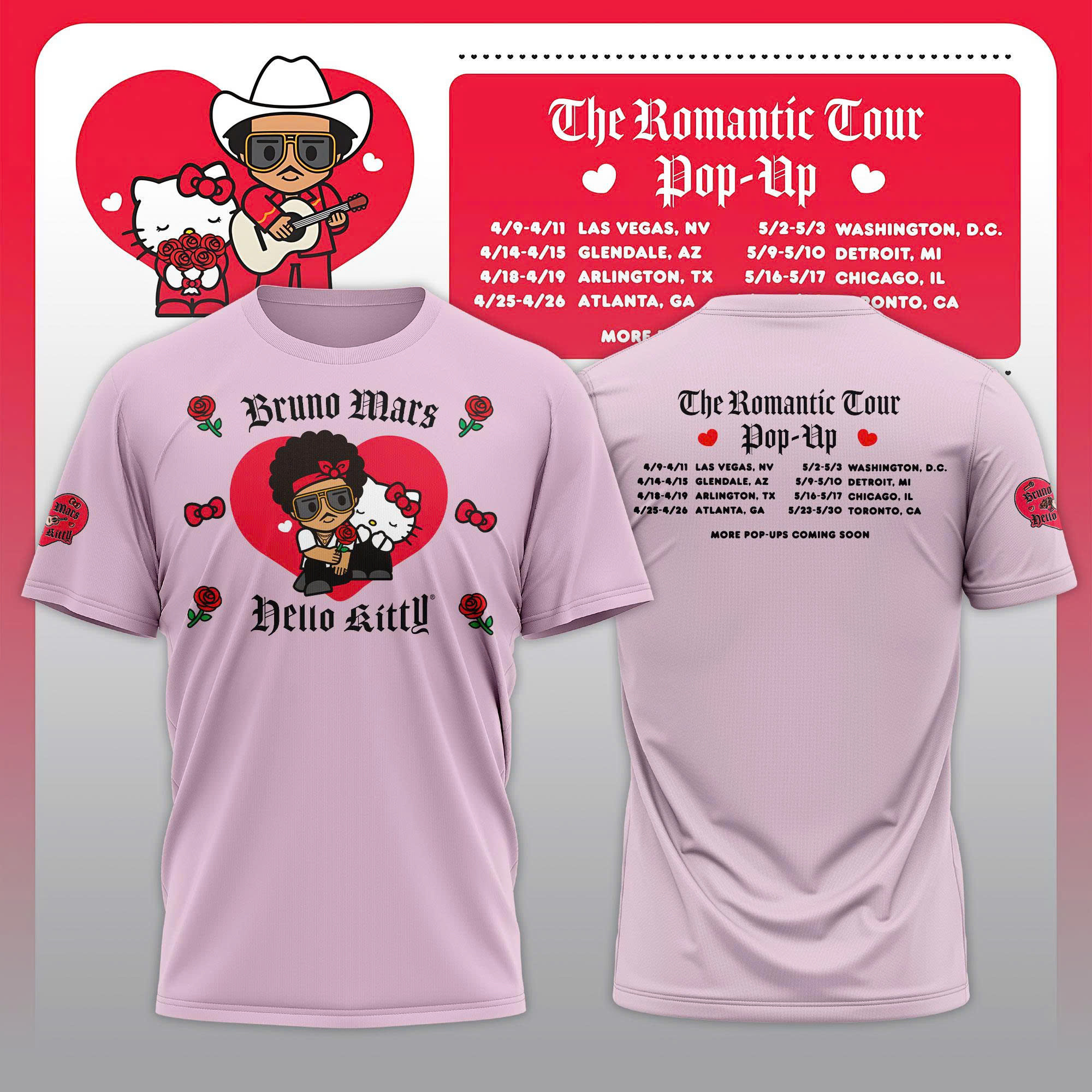 Hello Kitty Bruno Mars Pop T-Shirt Bruno Mars X Hello Kitty Clothes Gift For Girlfriend