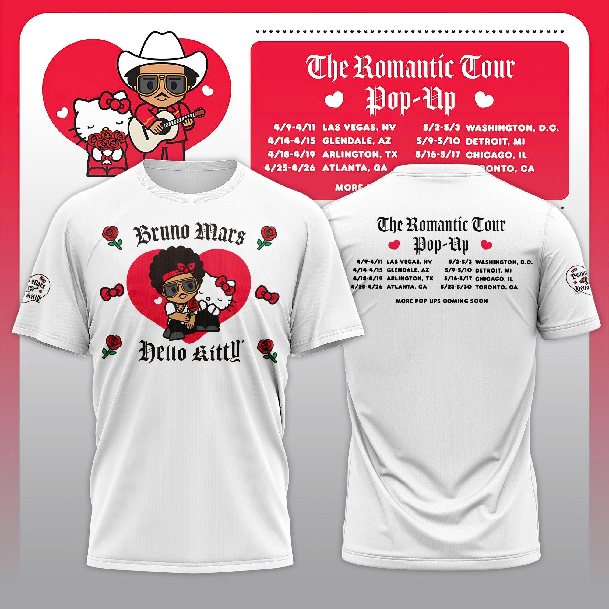 Hello Kitty Bruno Mars Pop T-Shirt Bruno Mars X Hello Kitty Clothes Gift For Teammates