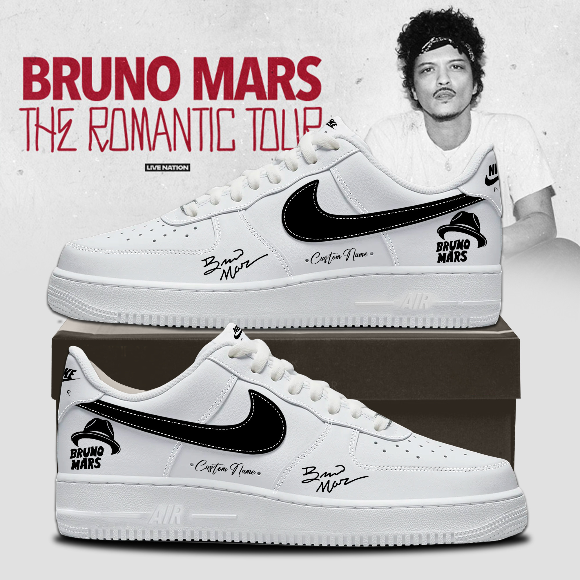Hello Kitty Bruno Mars Tokyo Air Force 1 Sneakers The Romantic Tour 2026 Merch Gift For Sister