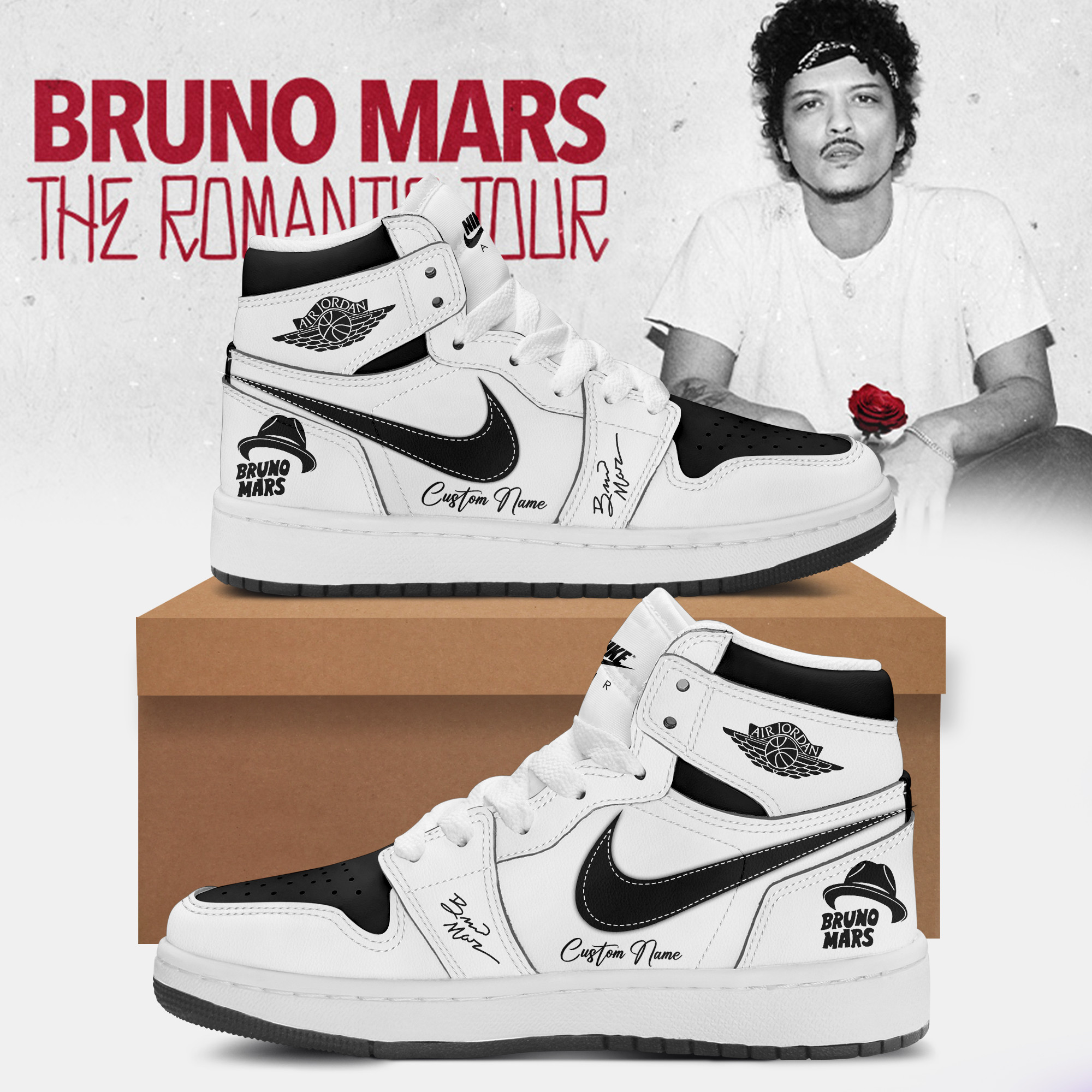 Hello Kitty Bruno Mars Tokyo Air Jordan 1 Sneakers The Romantic Tour 2026 Merchandise Gift For Fan