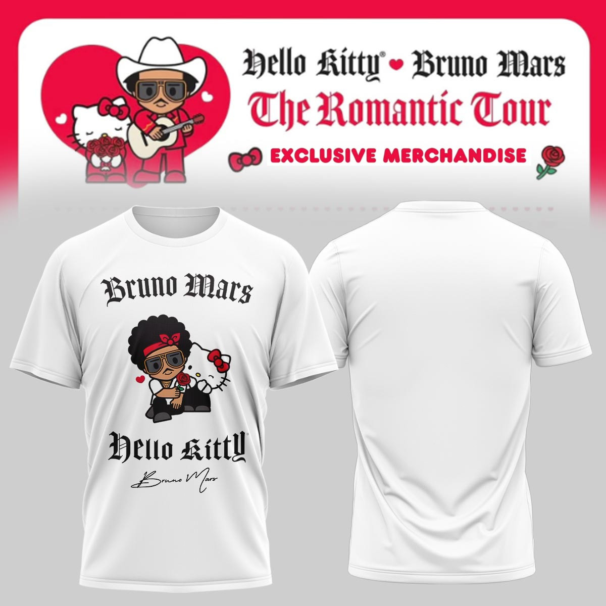 Hello Kitty Bruno Mars Tokyo T-Shirt Bruno Mars X Hello Kitty Clothing Gift For Stage Show