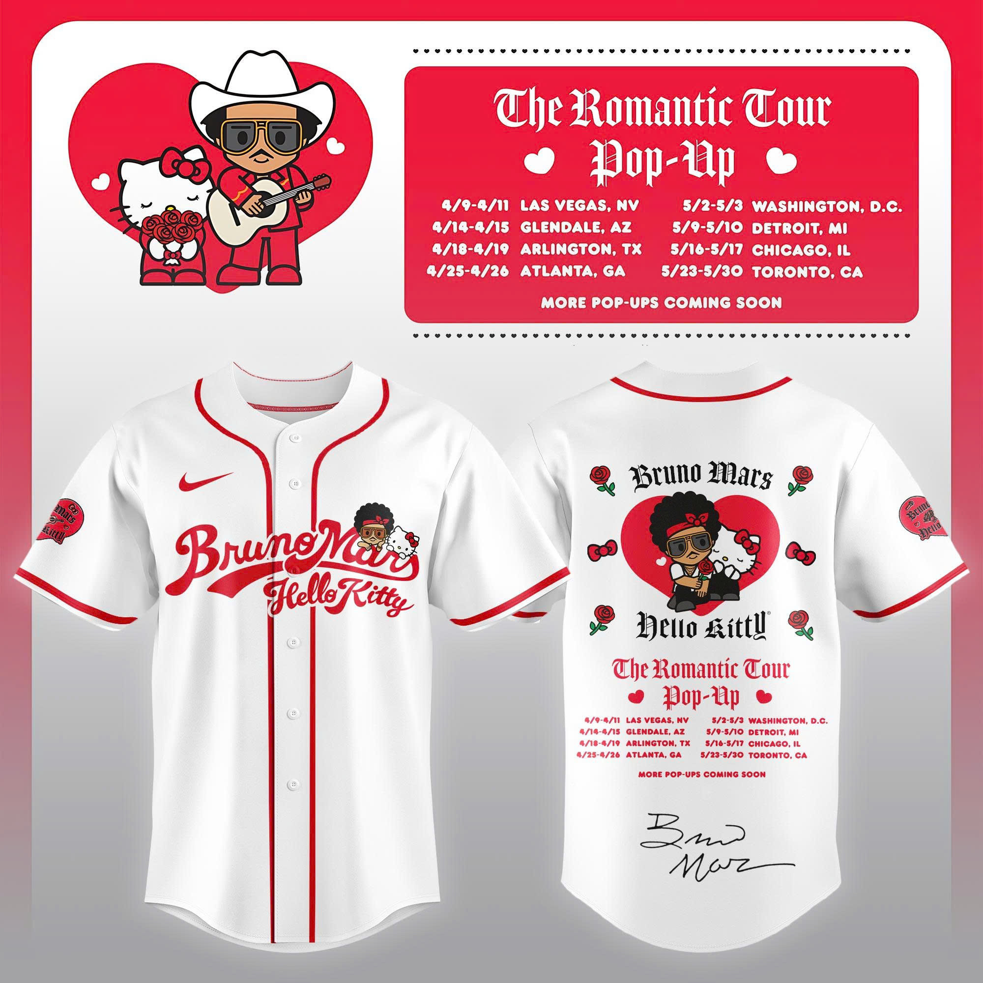 Hello Kitty X Bruno Mars Jersey Romantic Tour Pop Clothes Gift For Bruno Mars Fan