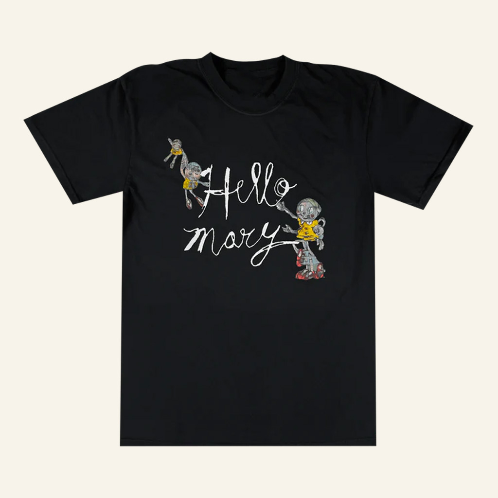 Hello Mary Merch Hello Mary Cursive Black T-Shirt Christmas Presents For Bestie