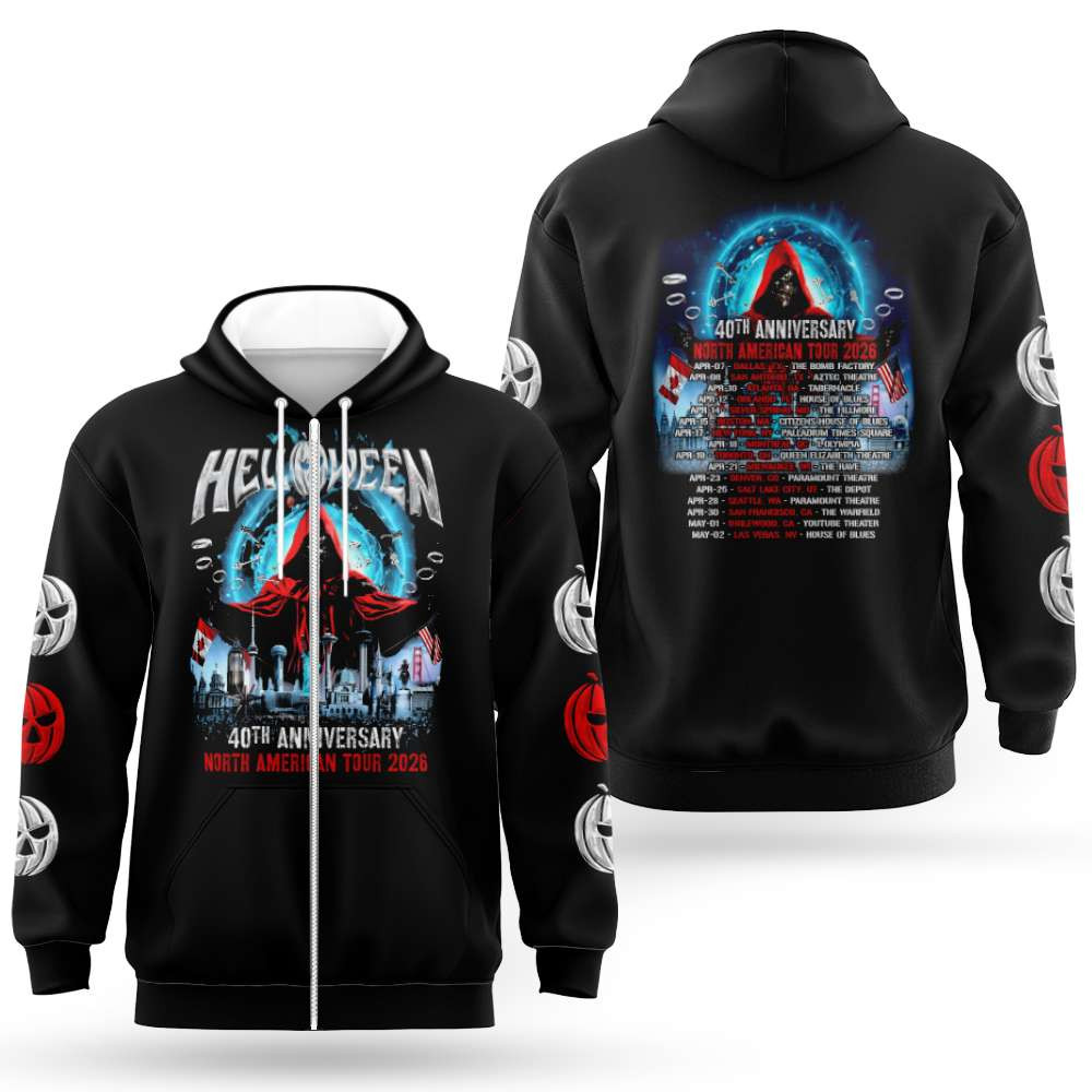 Helloween 40th Anniversary Celebration Merch Future World Power Metal Zip Hoodie Music Gift