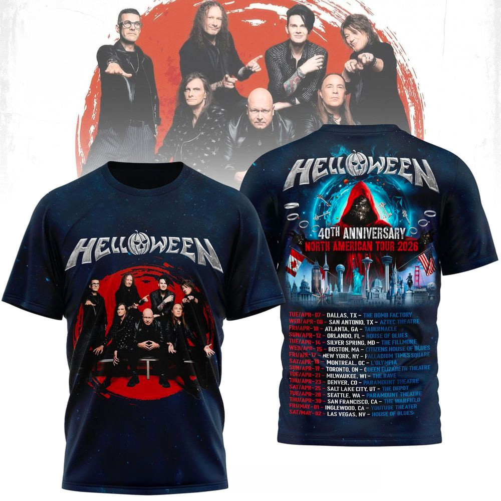 Helloween 40th Anniversary North American Tour 2026 T-Shirt Helloween Merch Gifts For Band Fans