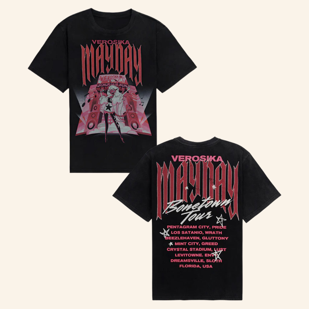 Helluva Boss Merch Verosika Mayday Bonetown Tour T-Shirt Christmas Gifts For Fans Helluva Boss Merch Verosika Mayday Bonetown Tour T-Shirt Christmas Gifts For Fans