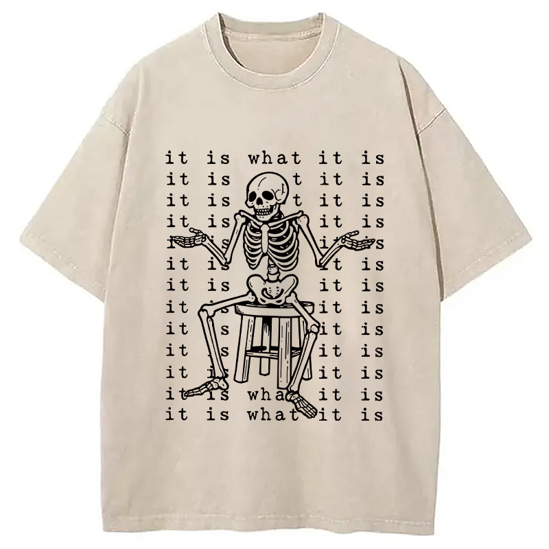 Helpless Skeleton Washed T-Shirt Retro Humor Graphic Top Gifts For Her