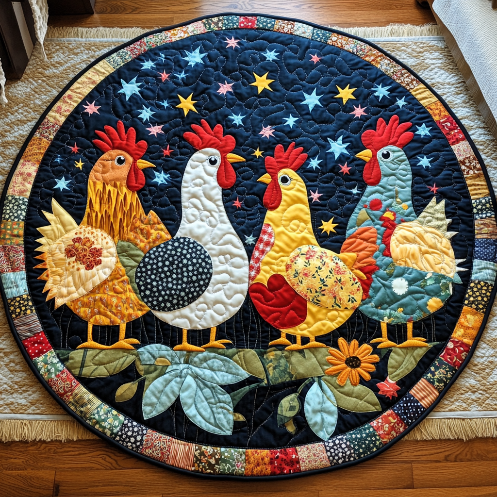 Hen Bliss Quilted Round Mat Home Front Door Design Chicken Christmas Gifts