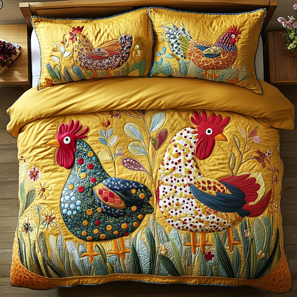 Hen Haven Quilted Bedding Set Bedroom Decor Best Gifts For Chicken Owners