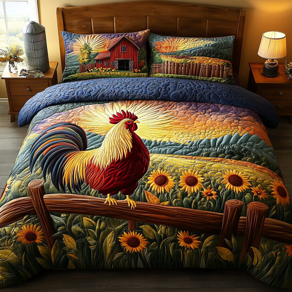 Hen Haven Quilted Bedding Set Cute Room Decor Gifts For People Who Love Chickens