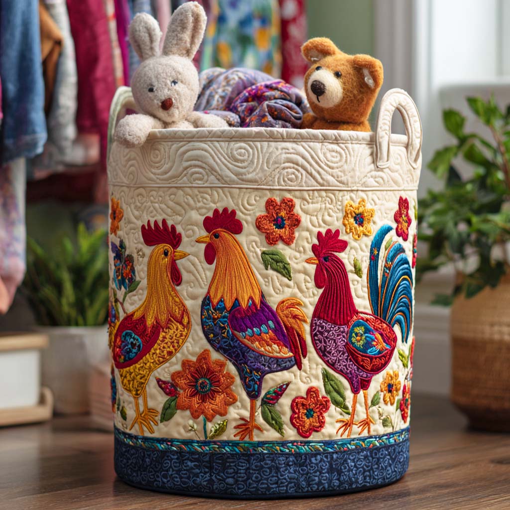 Hen Haven Quilted Laundry Basket Christmas Merch Gift