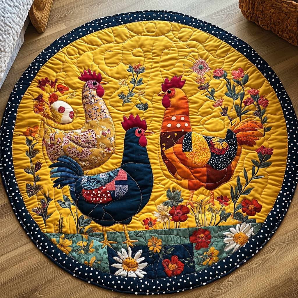 Hen Haven Quilted Round Mat Foyer Christmas Decor Gifts For People Who Love Chickens