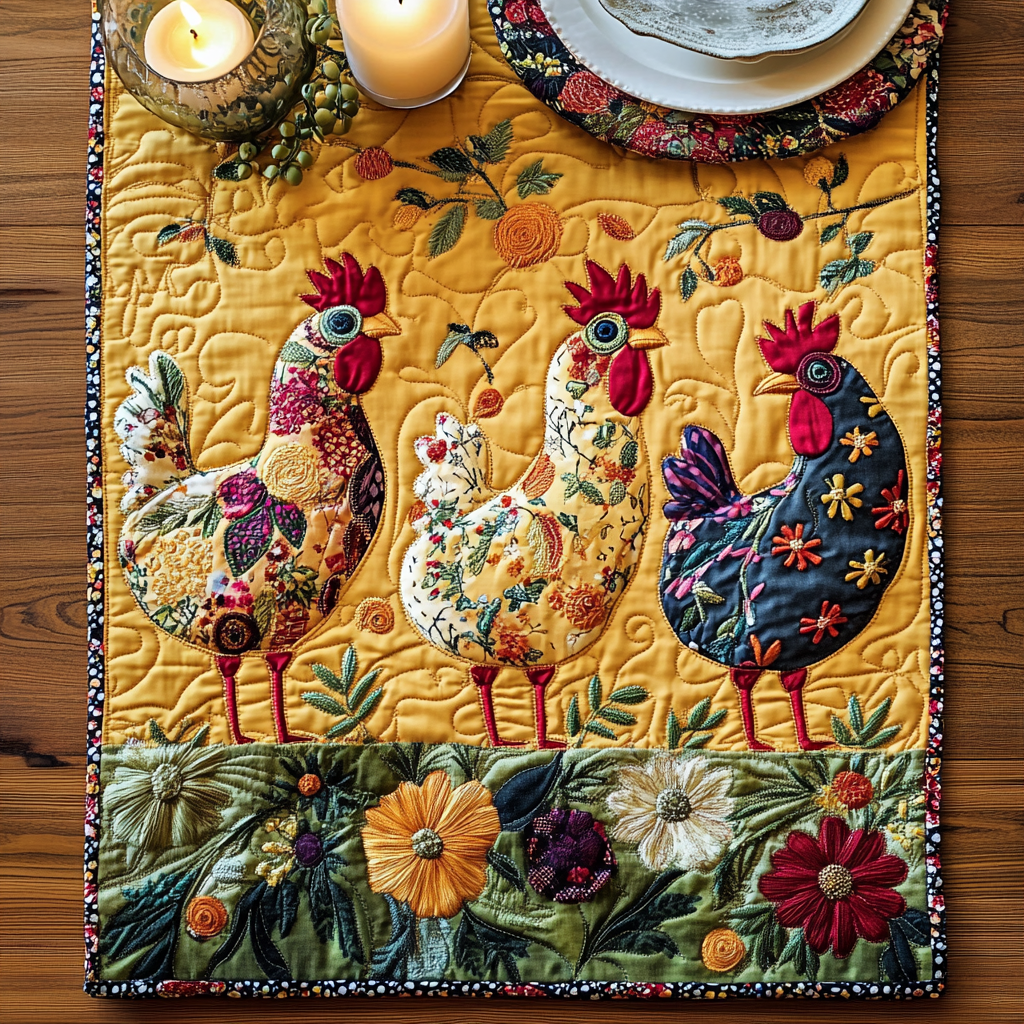 Hen Haven Quilted Table Runner Dining Room Table Decor Gifts For Chicken Lovers