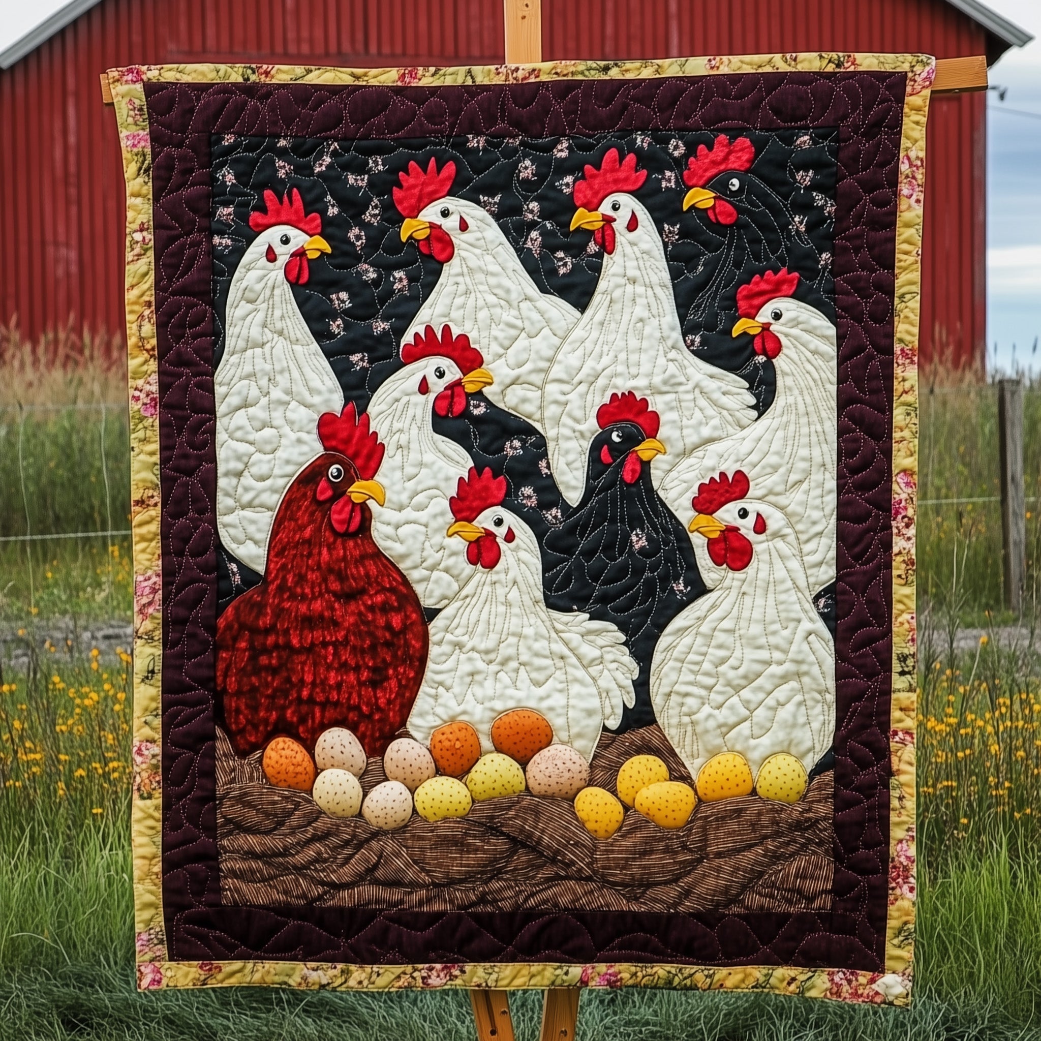 Hen House Quilted Blanket Cozy Winter Quilt Blanket for Couch