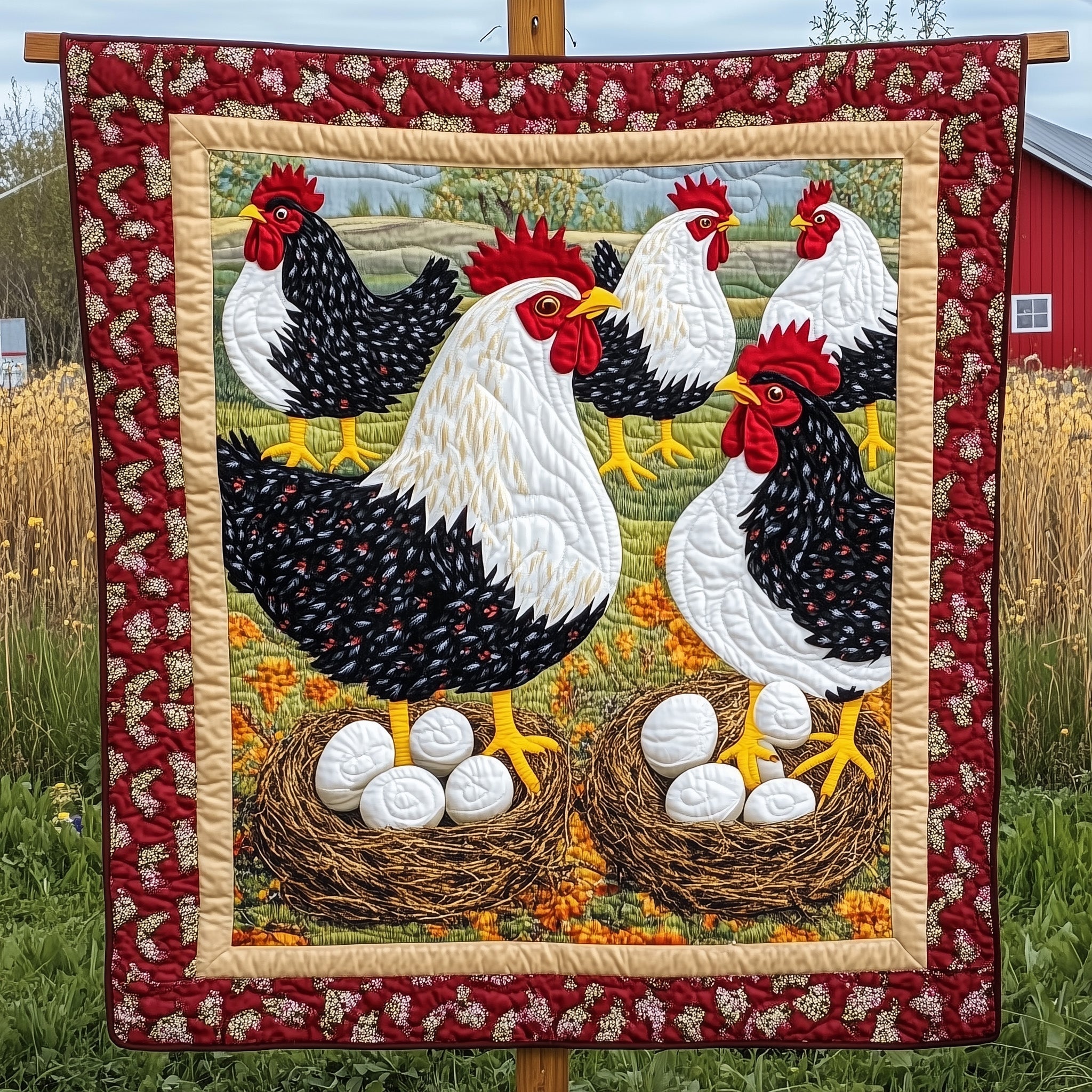 Hen House Quilted Blanket Cozy Winter Quilted Blanket