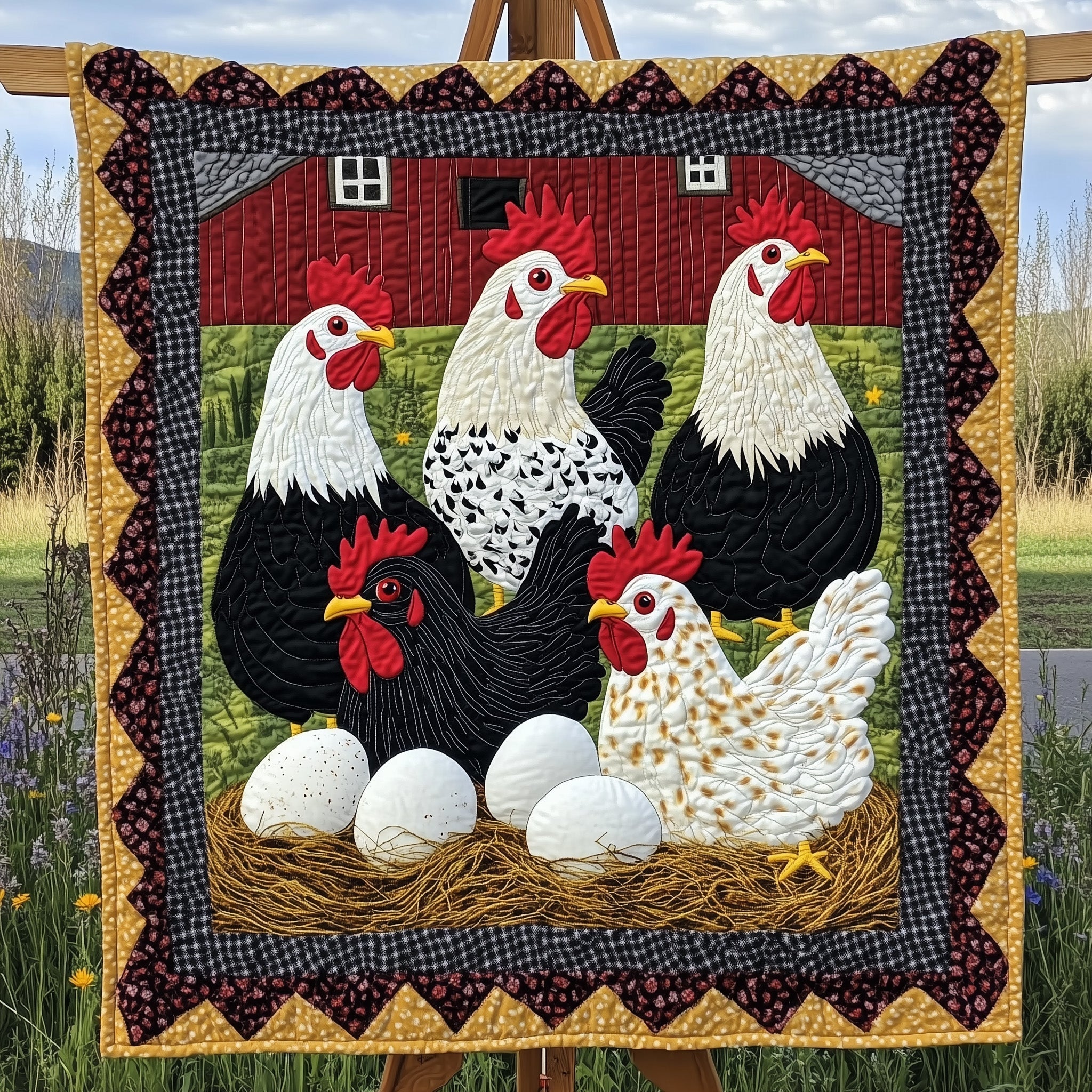 Hen House Quilted Blanket Festive Holiday Quilt Blanket Decor