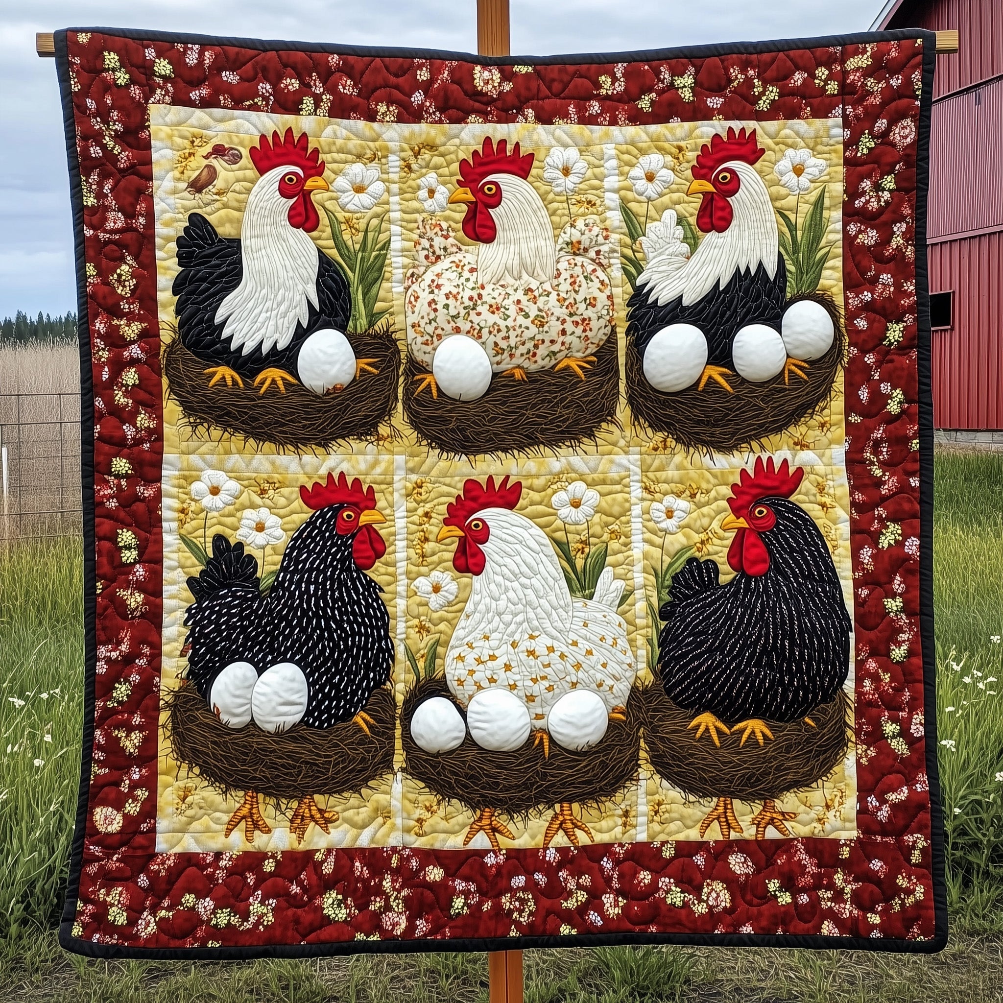 Hen House Quilted Blanket Holiday Quilted Throw Blanket Gift Idea