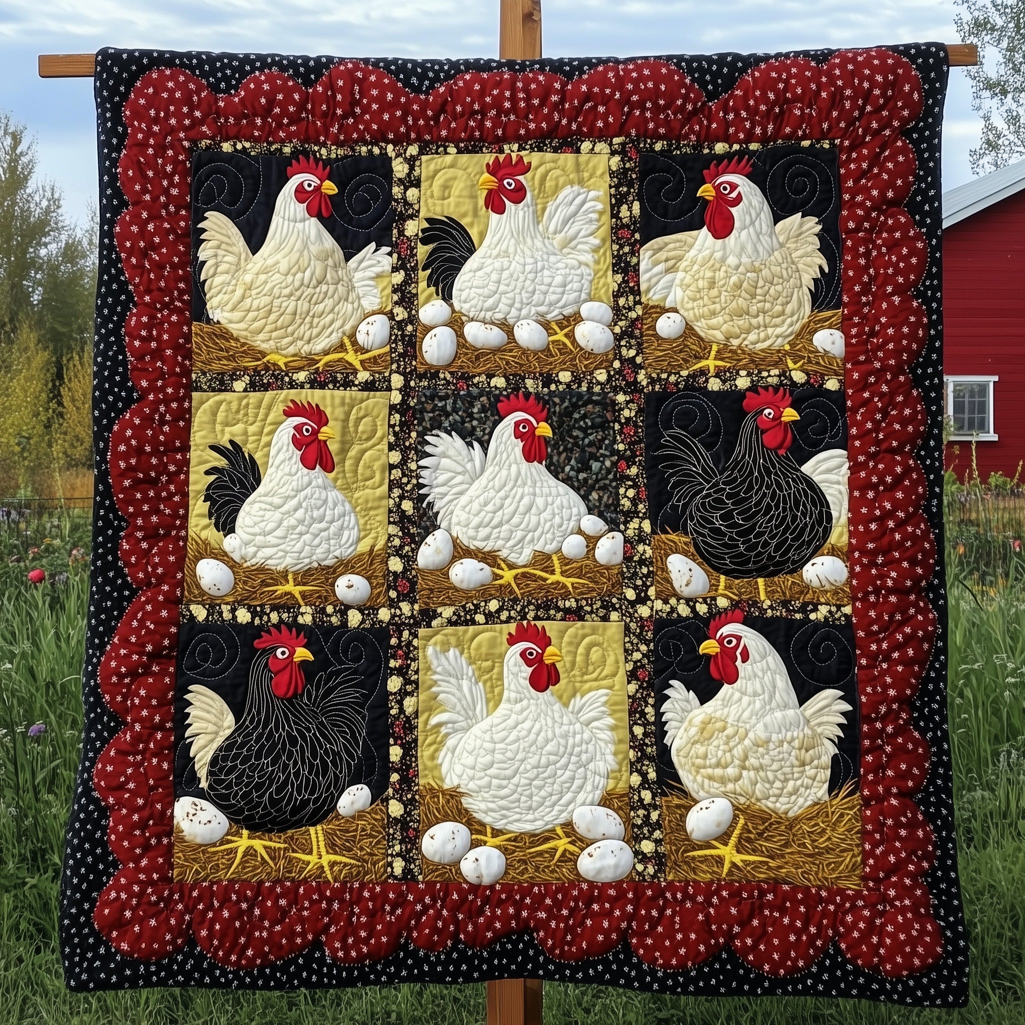 Hen House Quilted Blanket Holiday Season Quilted Throw Blanket