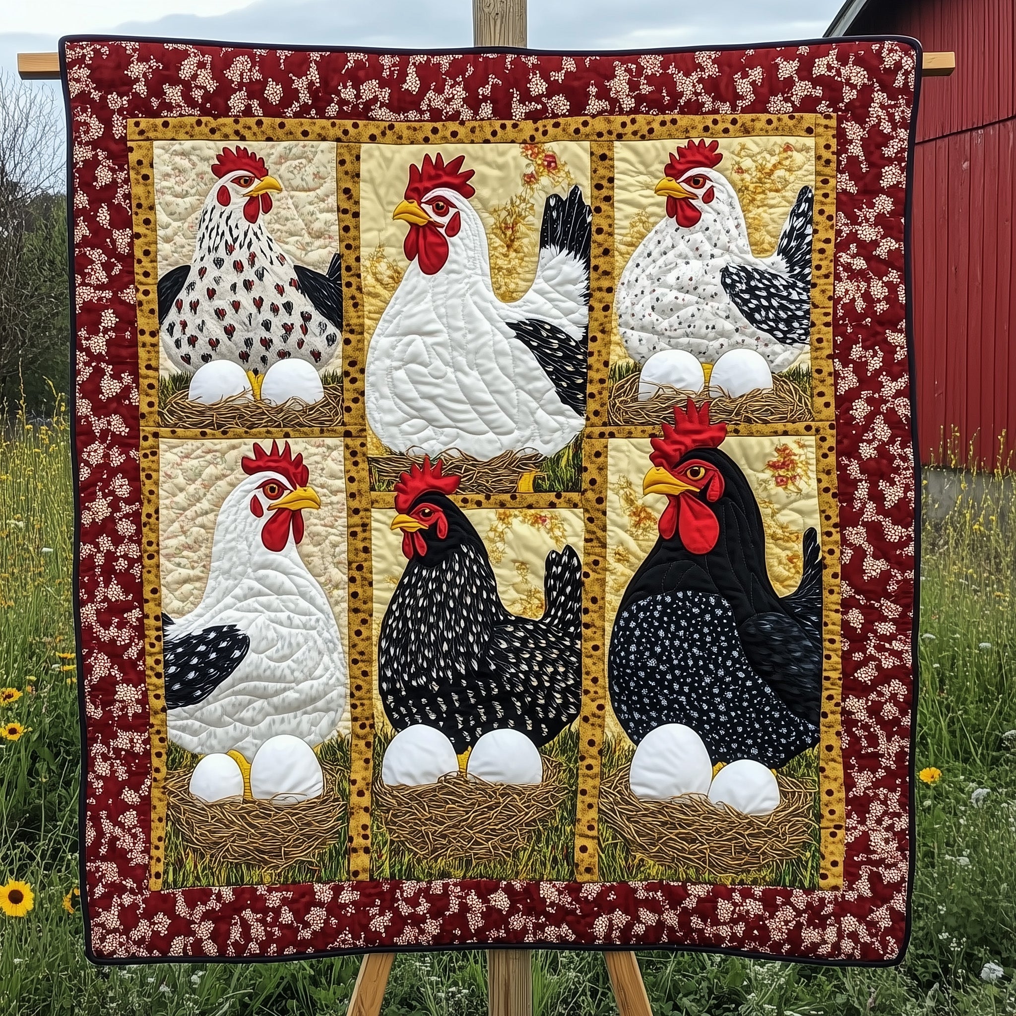 Hen House Quilted Blanket Quilted Christmas Blanket for Couch & Sofa