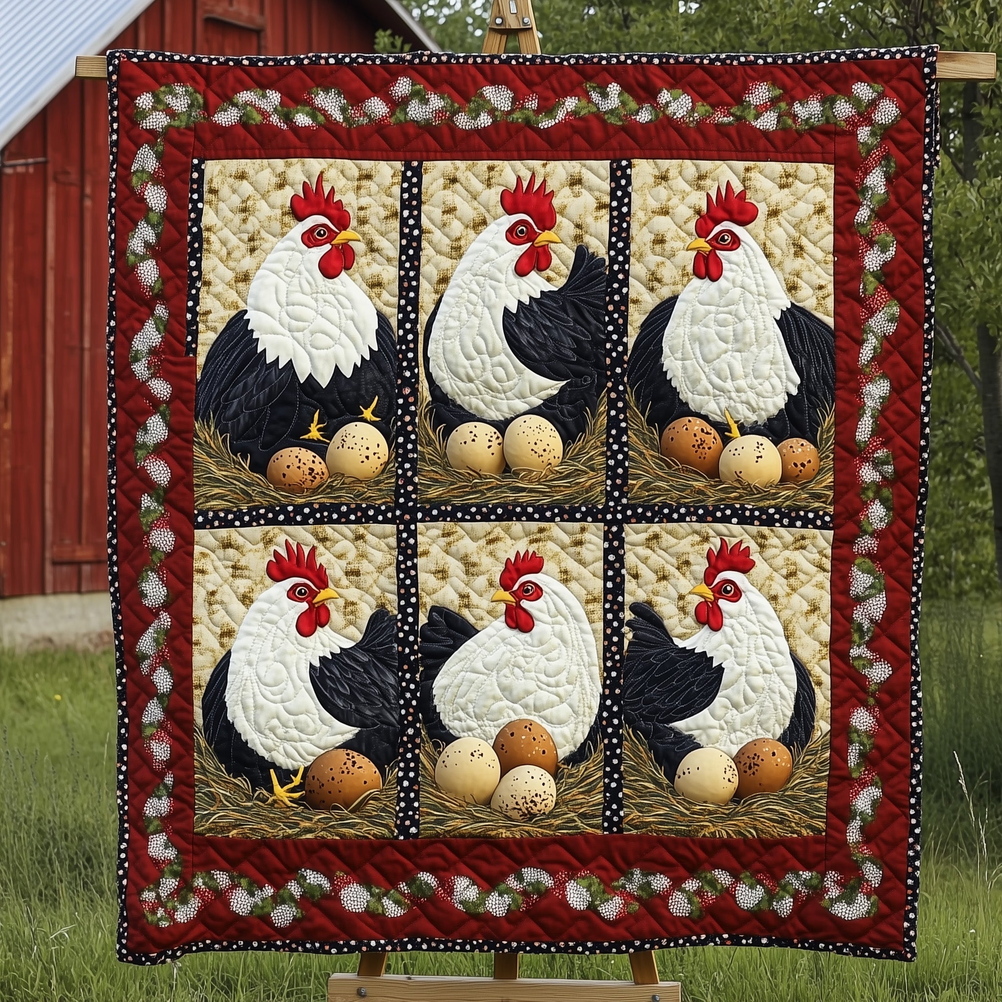 Hen House Quilted Blanket Warm Winter Quilt Blanket for Home