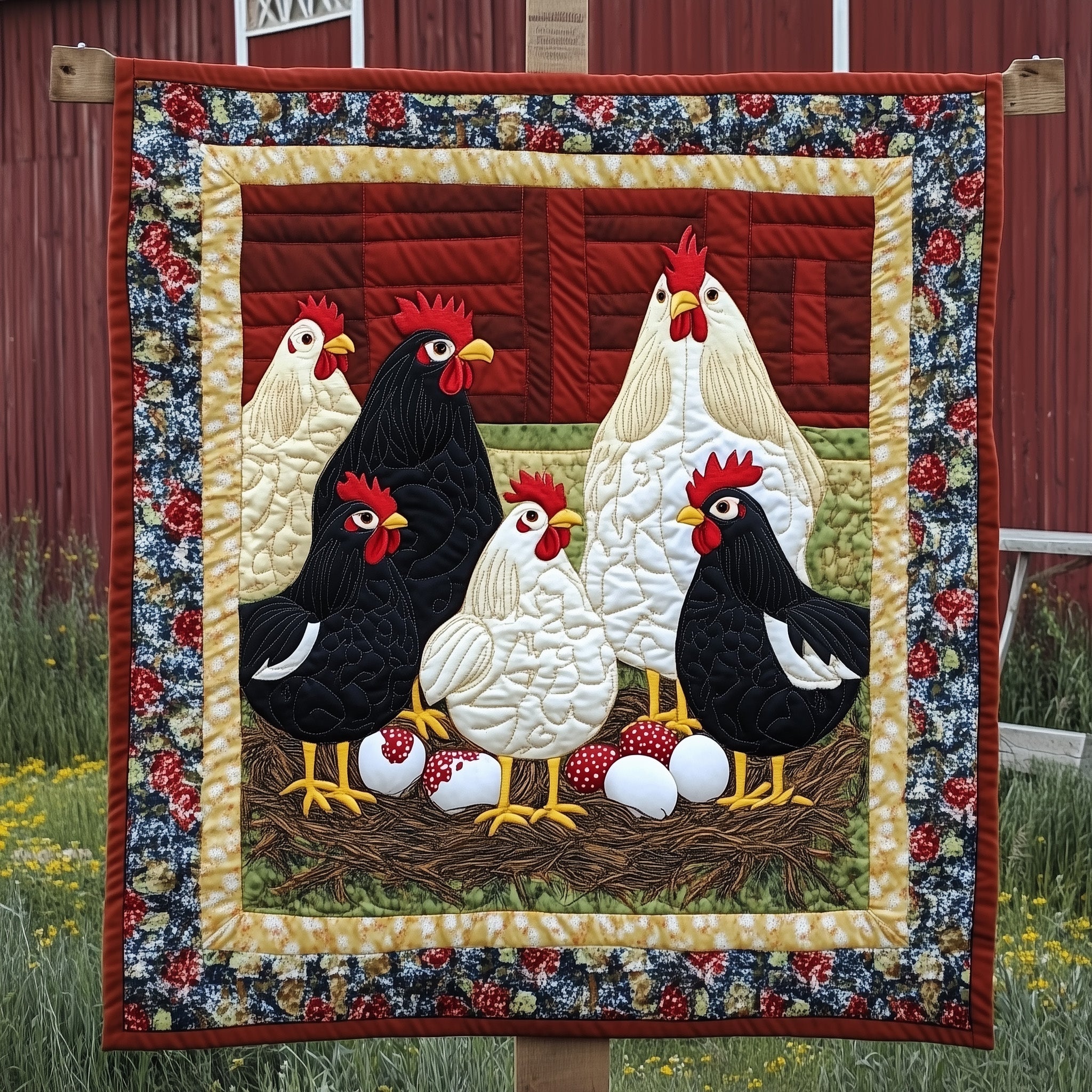 Hen House Quilted Blanket Winter Quilted Throw Blanket Gift