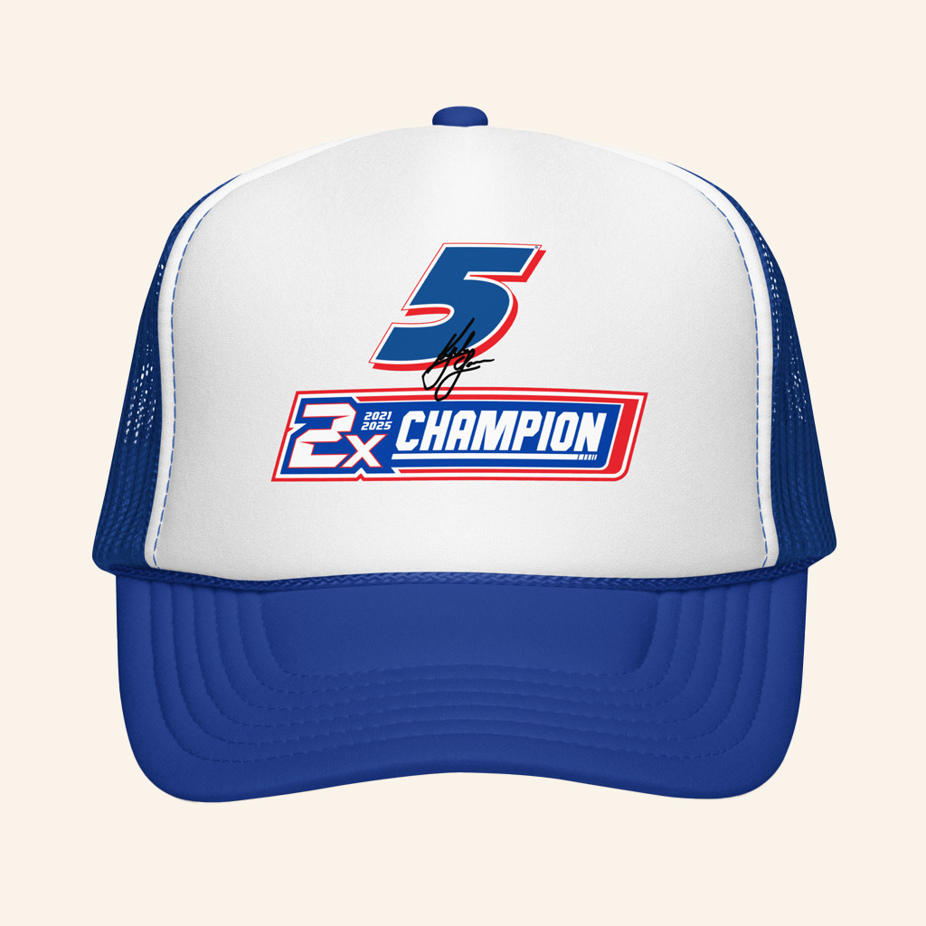 Hendrick Motorsports Merch Kyle Larson 5 2025 2X Champion Foam Trucker Hat Gifts For Fans Hendrick Motorsports Merch Kyle Larson 5 2025 2X Champion Foam Trucker Hat Gifts For Fans