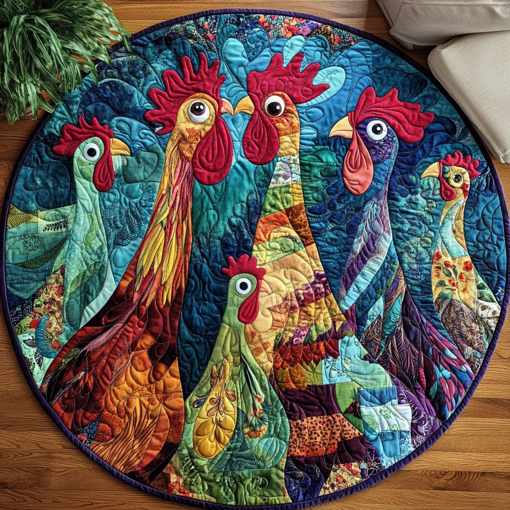 Henhouse Harmony Quilted Round Mat Christmas Decor For Entryway Presents For Farmers