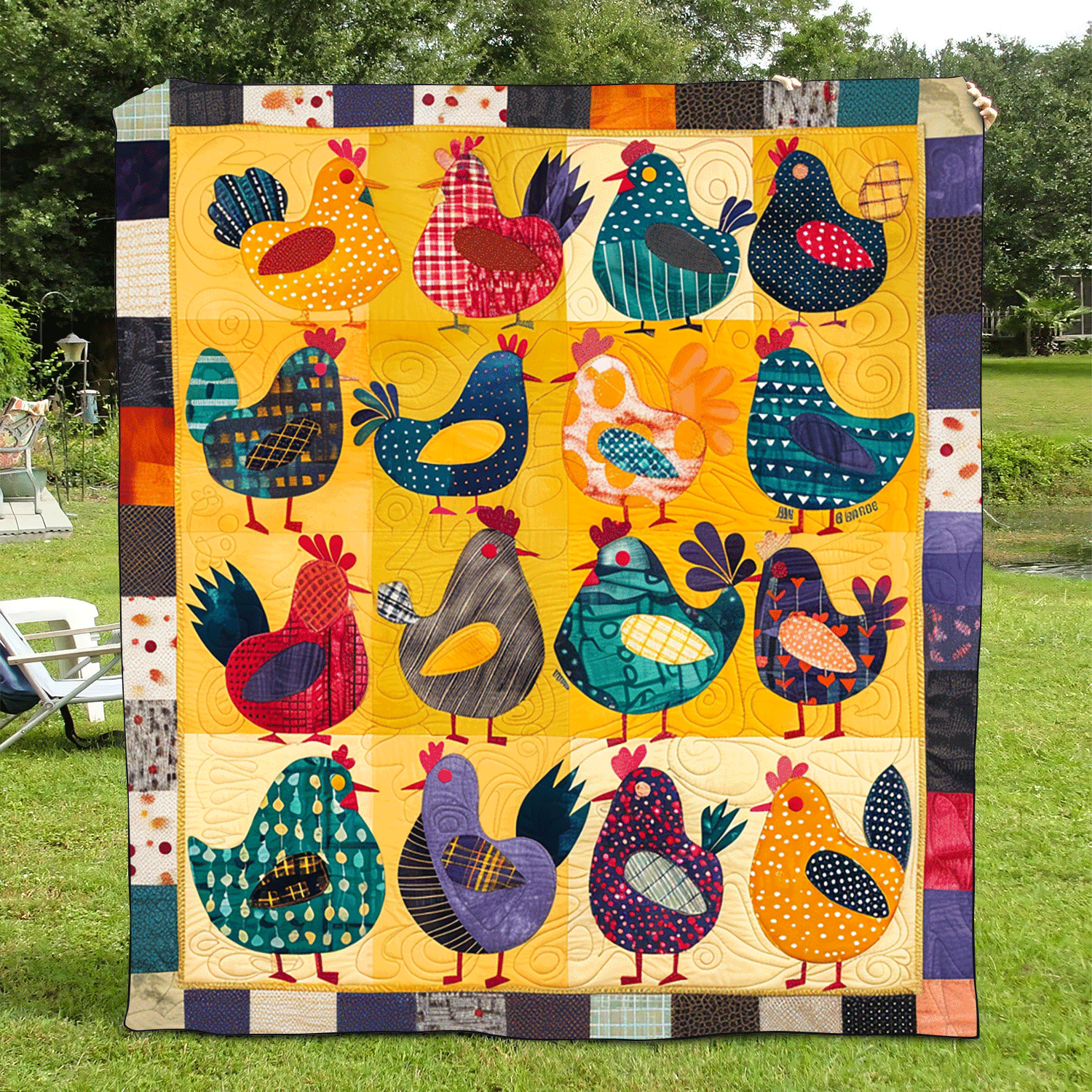 Hens Collection Quilted Blanket Chicken Lover Presents