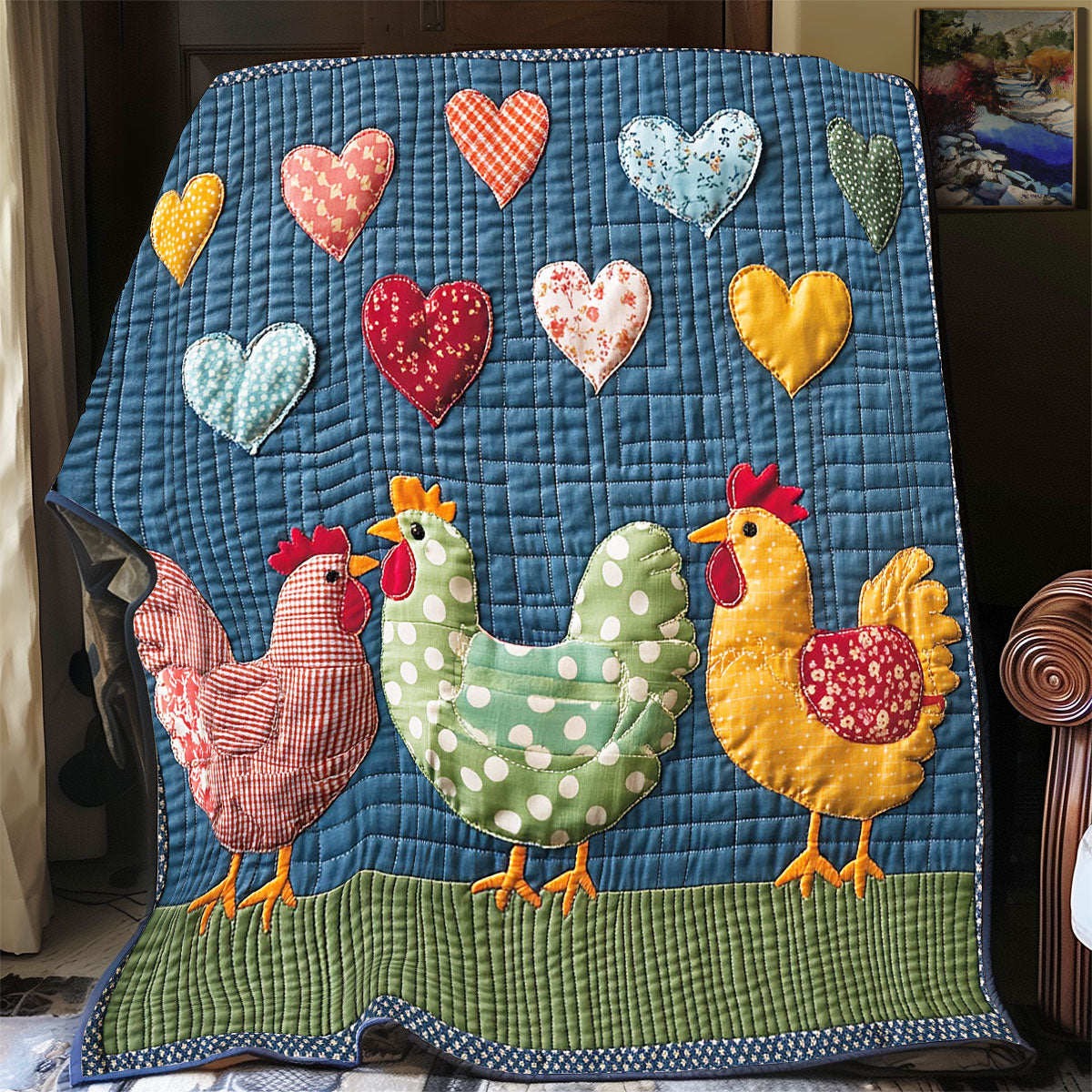 Hen's Heart Printed Quilt Blanket Best Presents Cute Throw Blanket For Hen Lovers