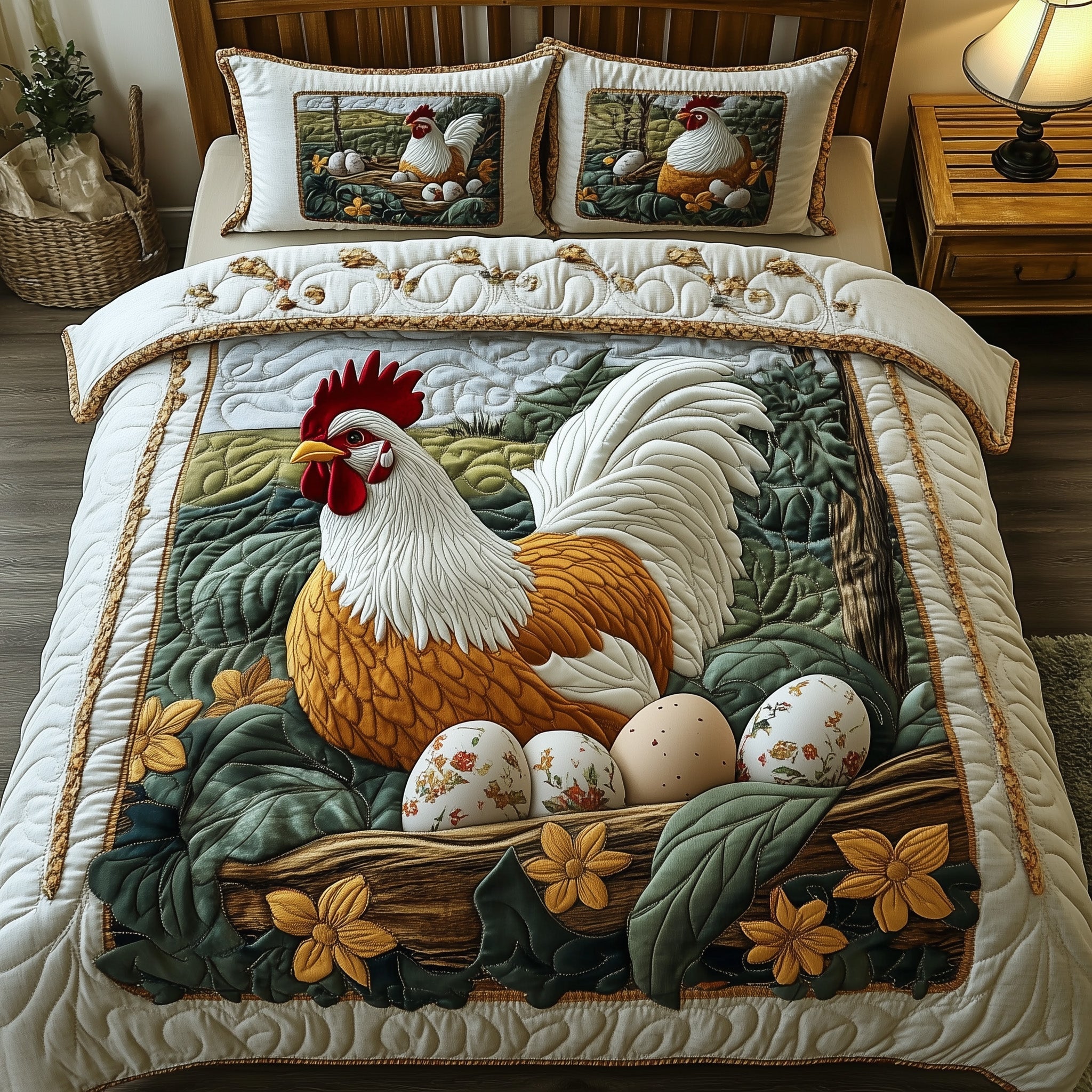 Hens Quilted Bedding Set Duvet Cover Bed Sheet Gift Ideas For Chicken Owners