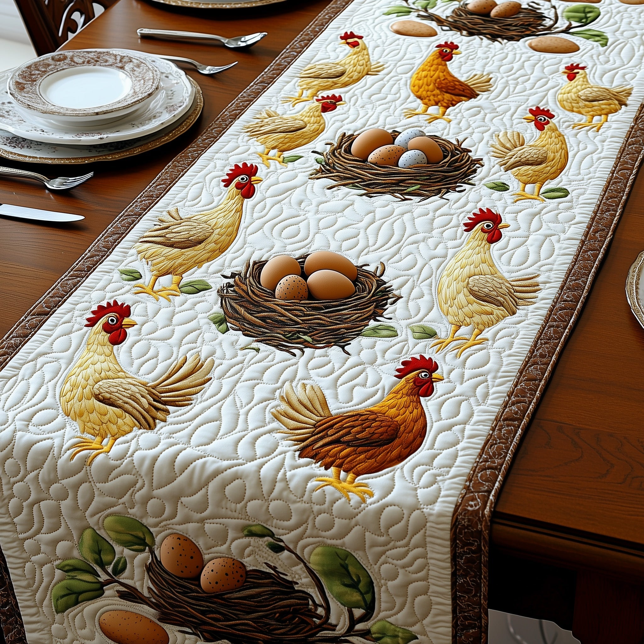 Hens Quilted Table Runner Christmas Dining Room Table Runner
