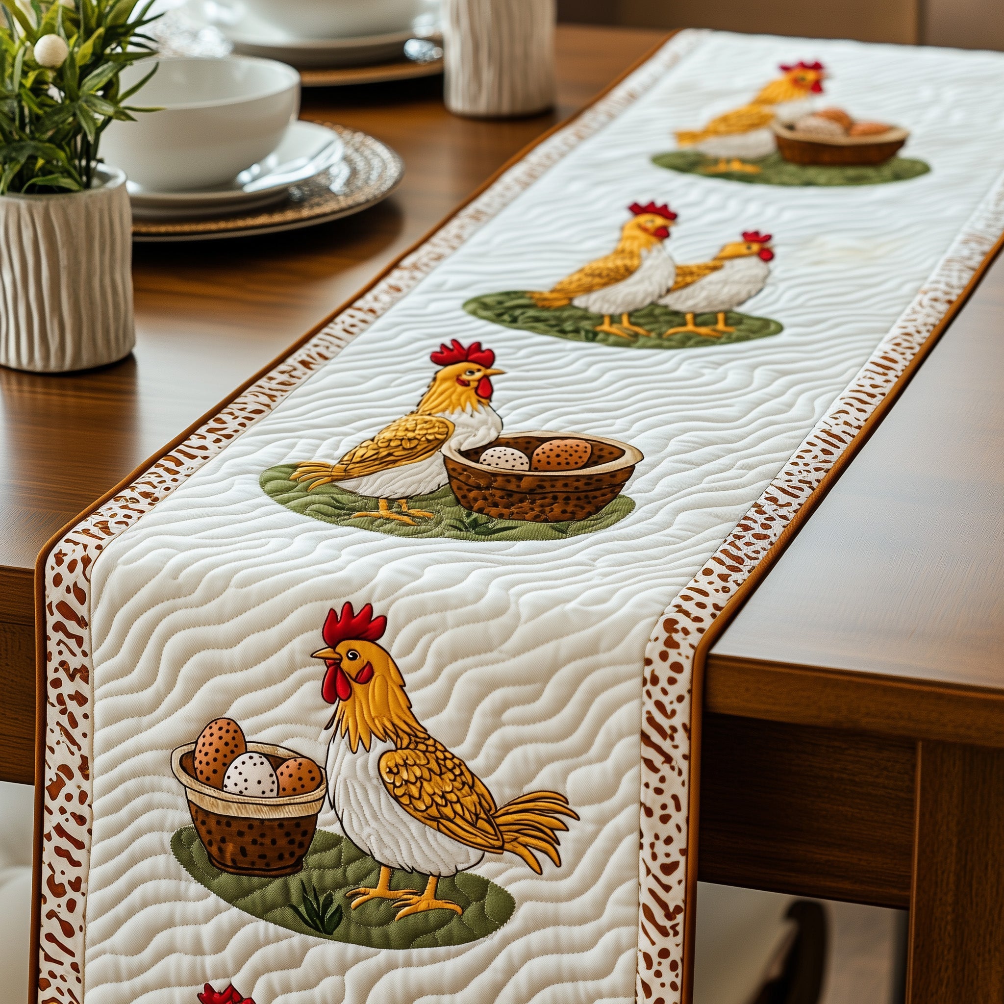 Hens Quilted Table Runner Christmas Table Runner