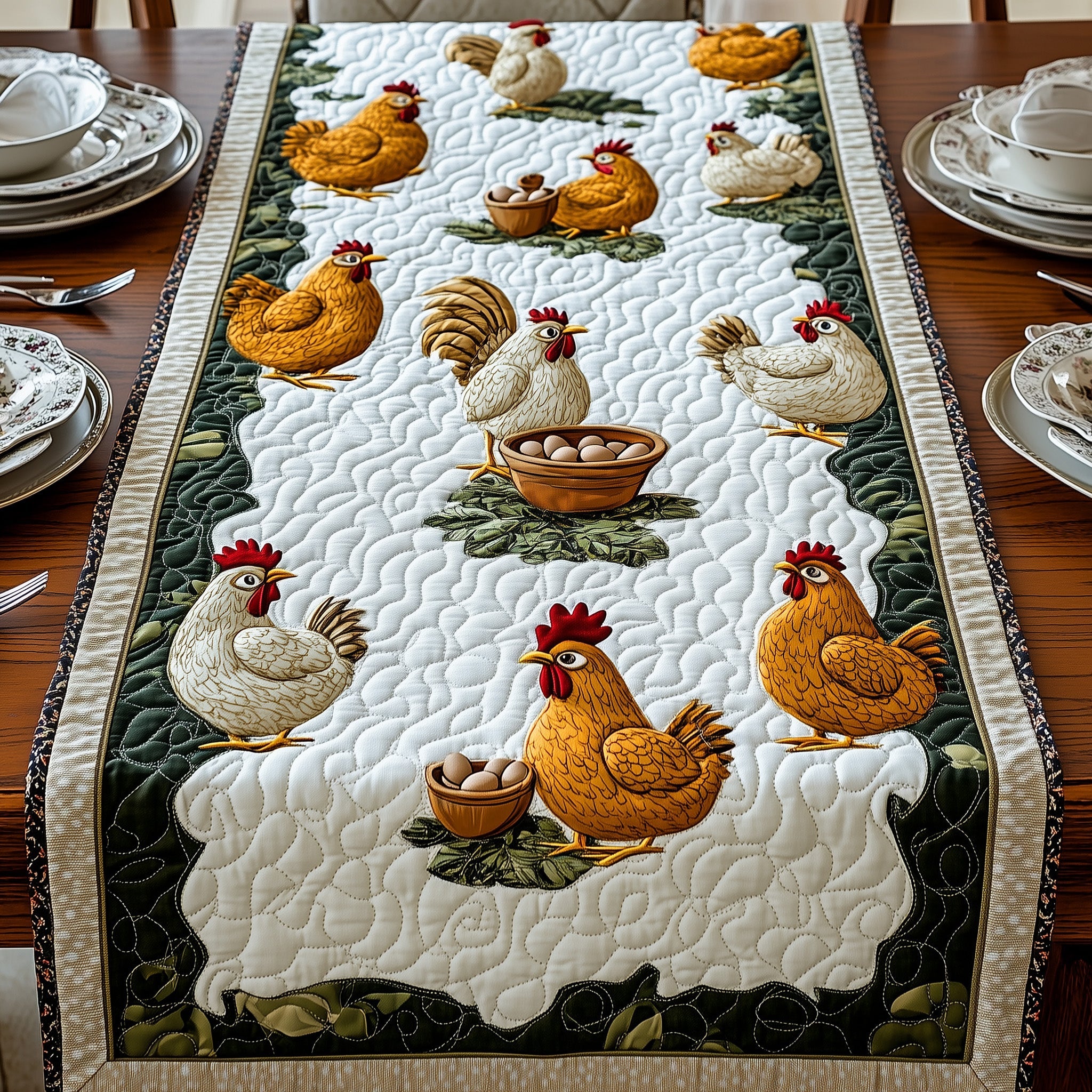 Hens Quilted Table Runner Christmas Table Runner Gift Idea