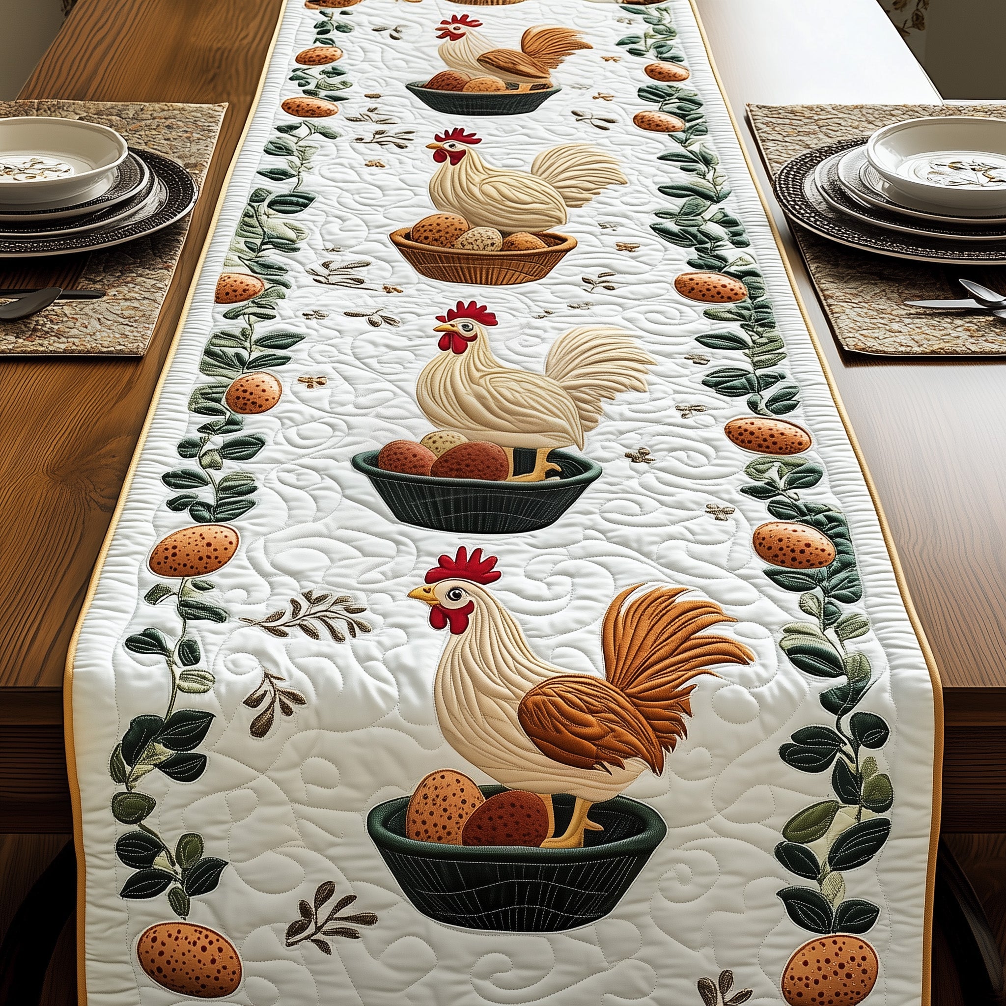 Hens Quilted Table Runner Cozy Christmas Table Runner