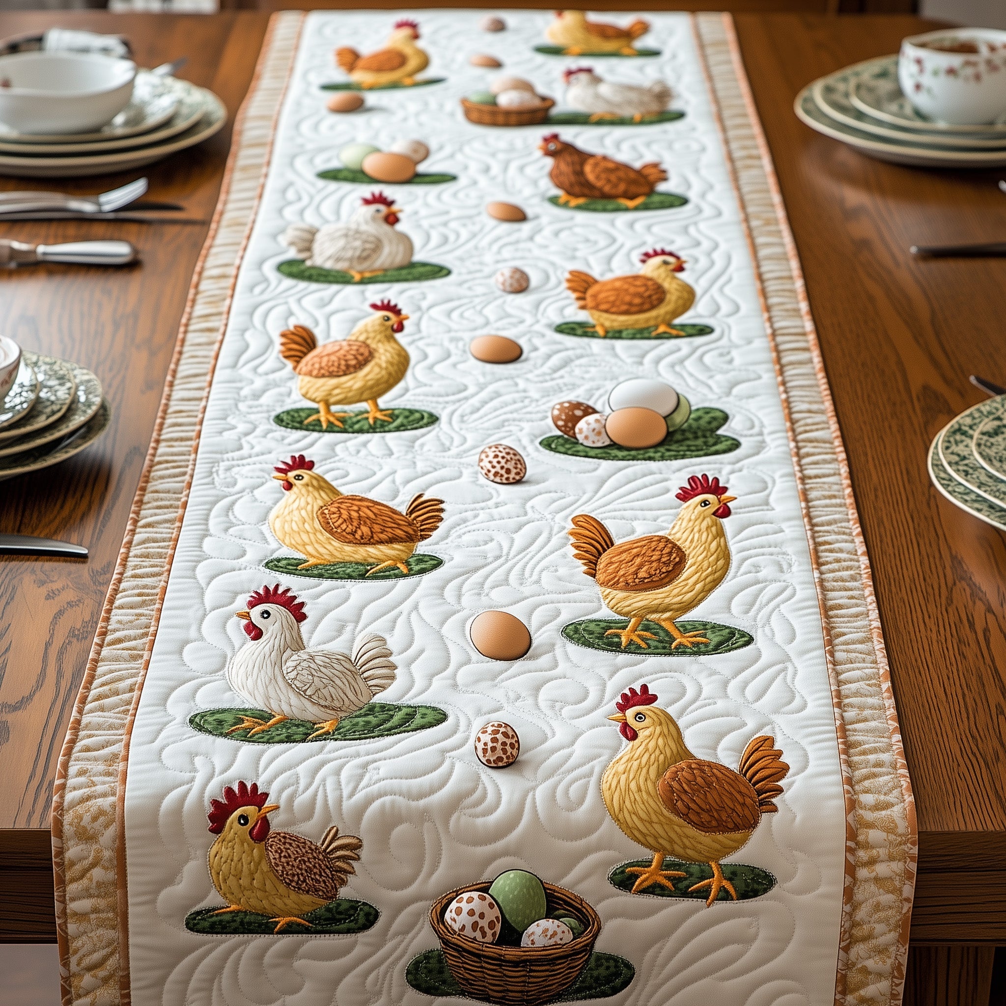 Hens Quilted Table Runner Holiday Season Table Runner