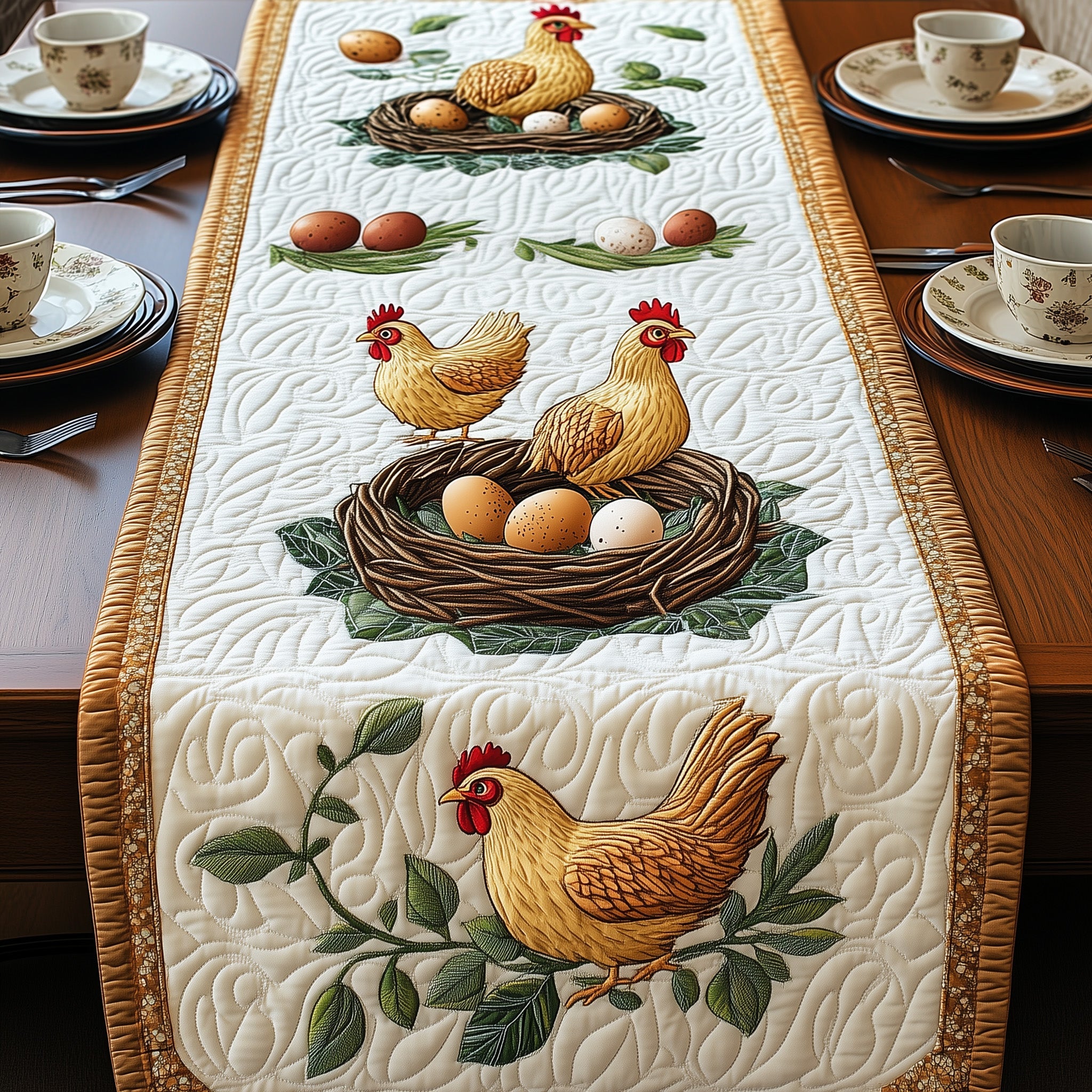 Hens Quilted Table Runner Holiday Table Runner Decoration