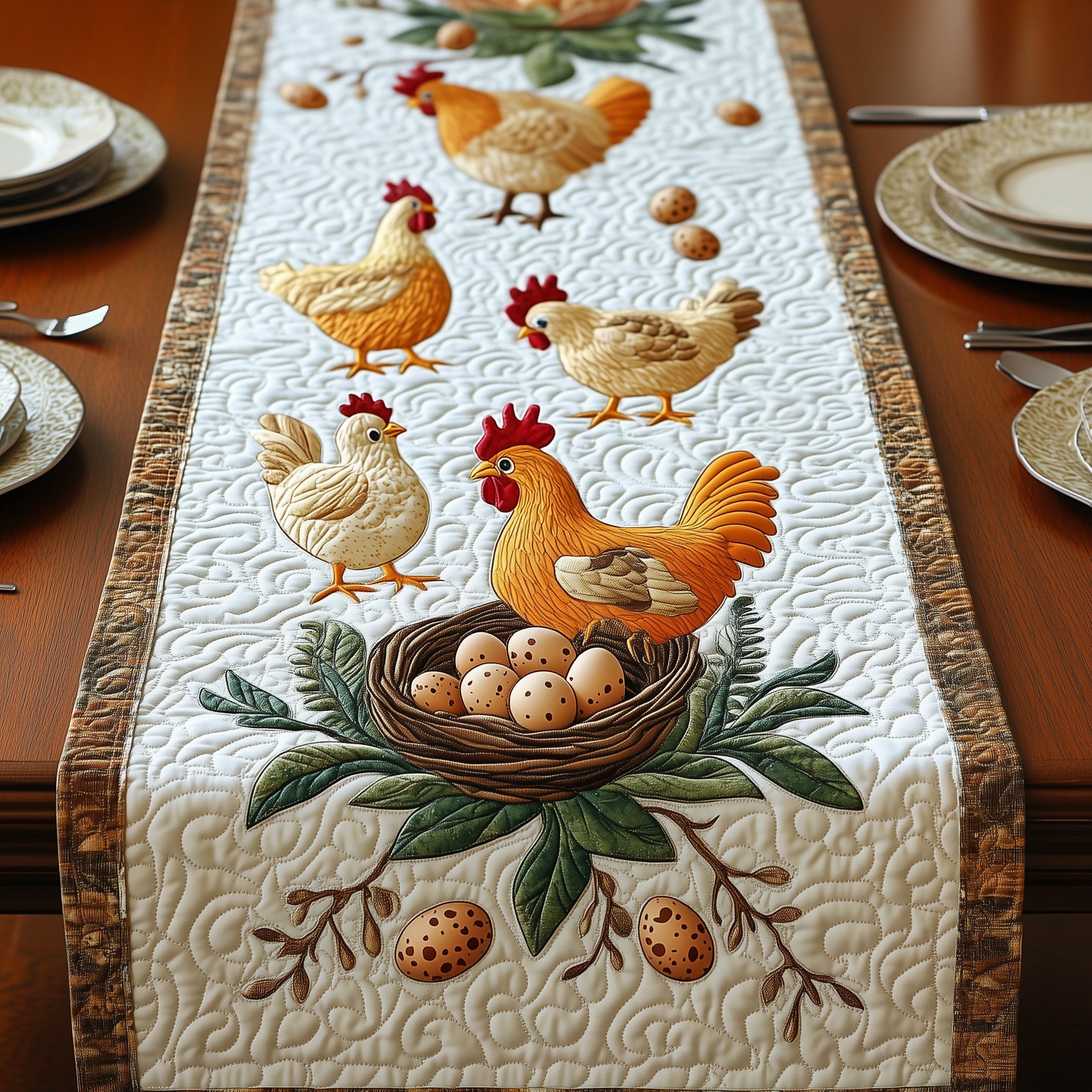 Hens Quilted Table Runner Table Runner for Holiday Gatherings