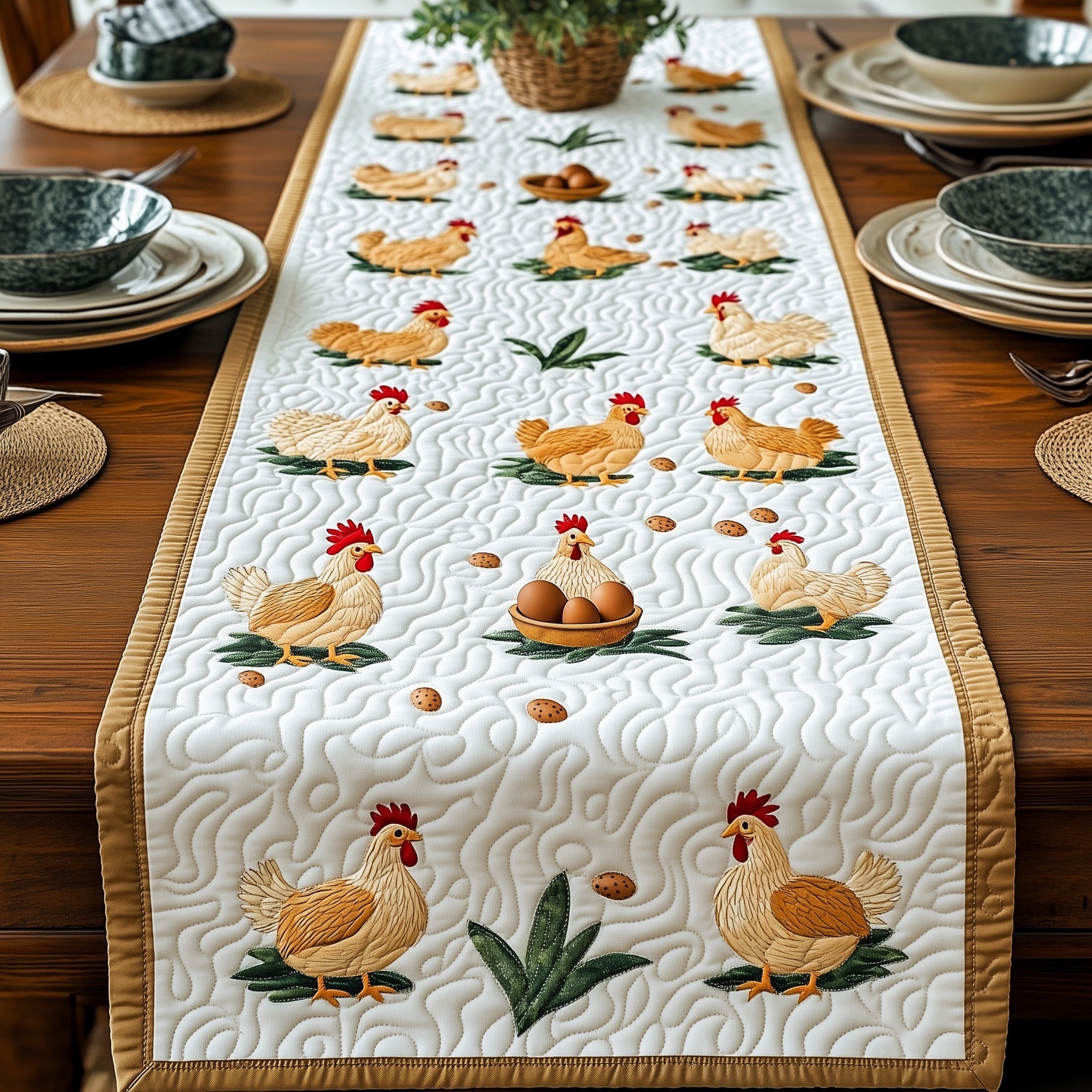 Hens Quilted Table Runner Xmas Table Runner for Family Gatherings