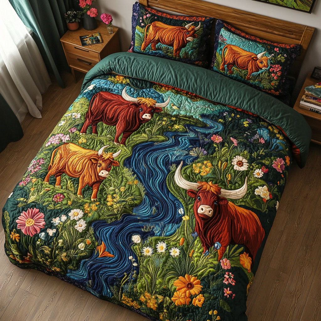 Herd in Bloom Quilted Bedding Set Holiday Duvet Covers Gifts With Cows On Them