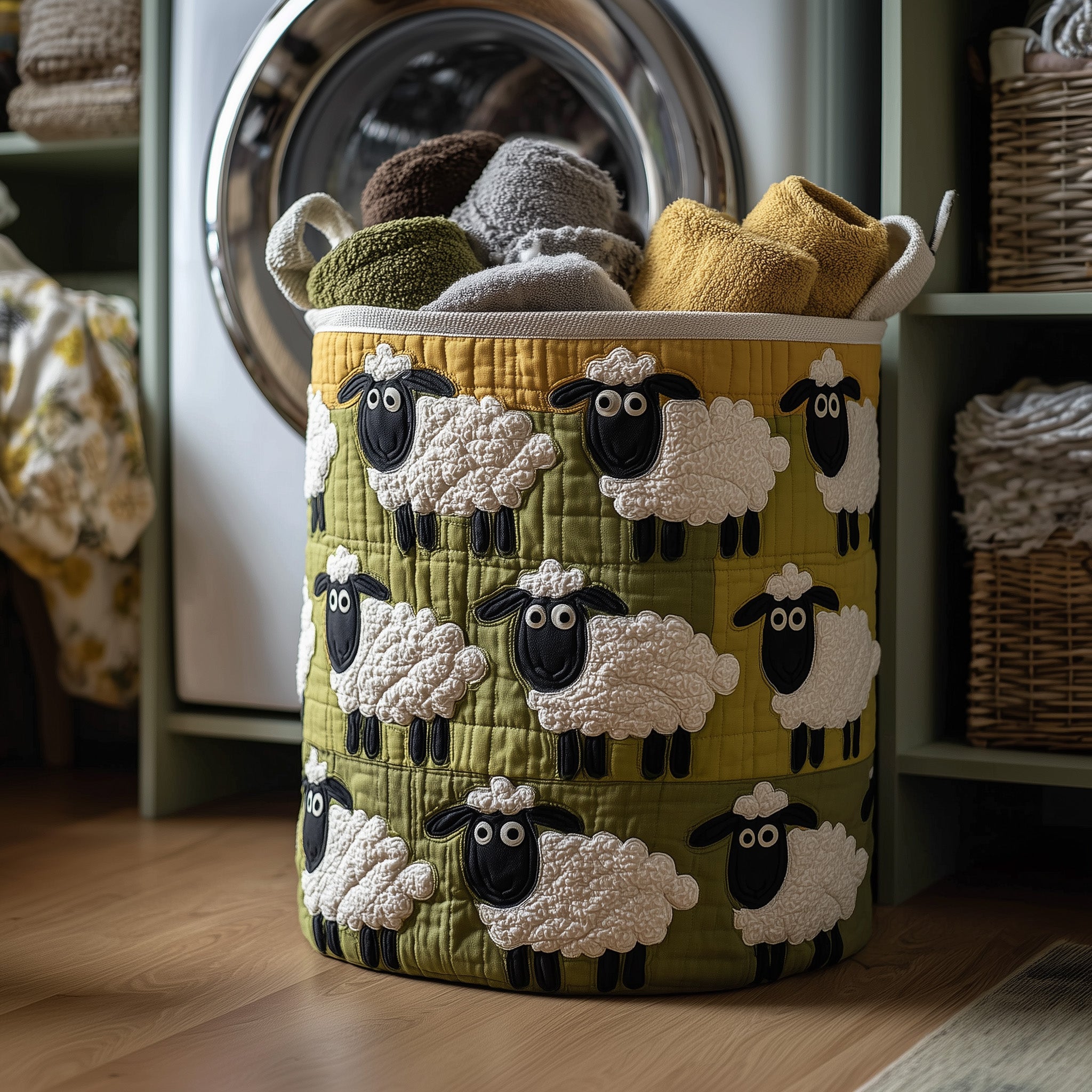 Herd Of Sheeps Quilted Laundry Basket Adorable Lovely Gift For Sheep Lovers